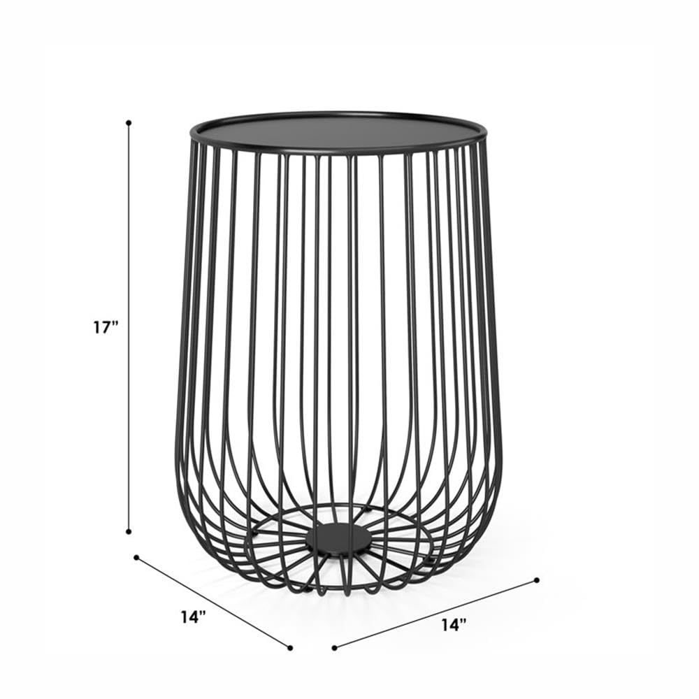 Modern Metal Cage Round Side Table - Black Glanville Design for Living Room, Bedroom & Office - Stylish End Table with Flats & Castles Aesthetic