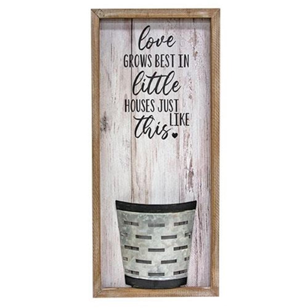 Love Grows Best in Little Houses - Rustic Wooden Flower Pocket Sign for Home Decor | Perfect for Farmhouse, Cottage & Garden Wall Decor