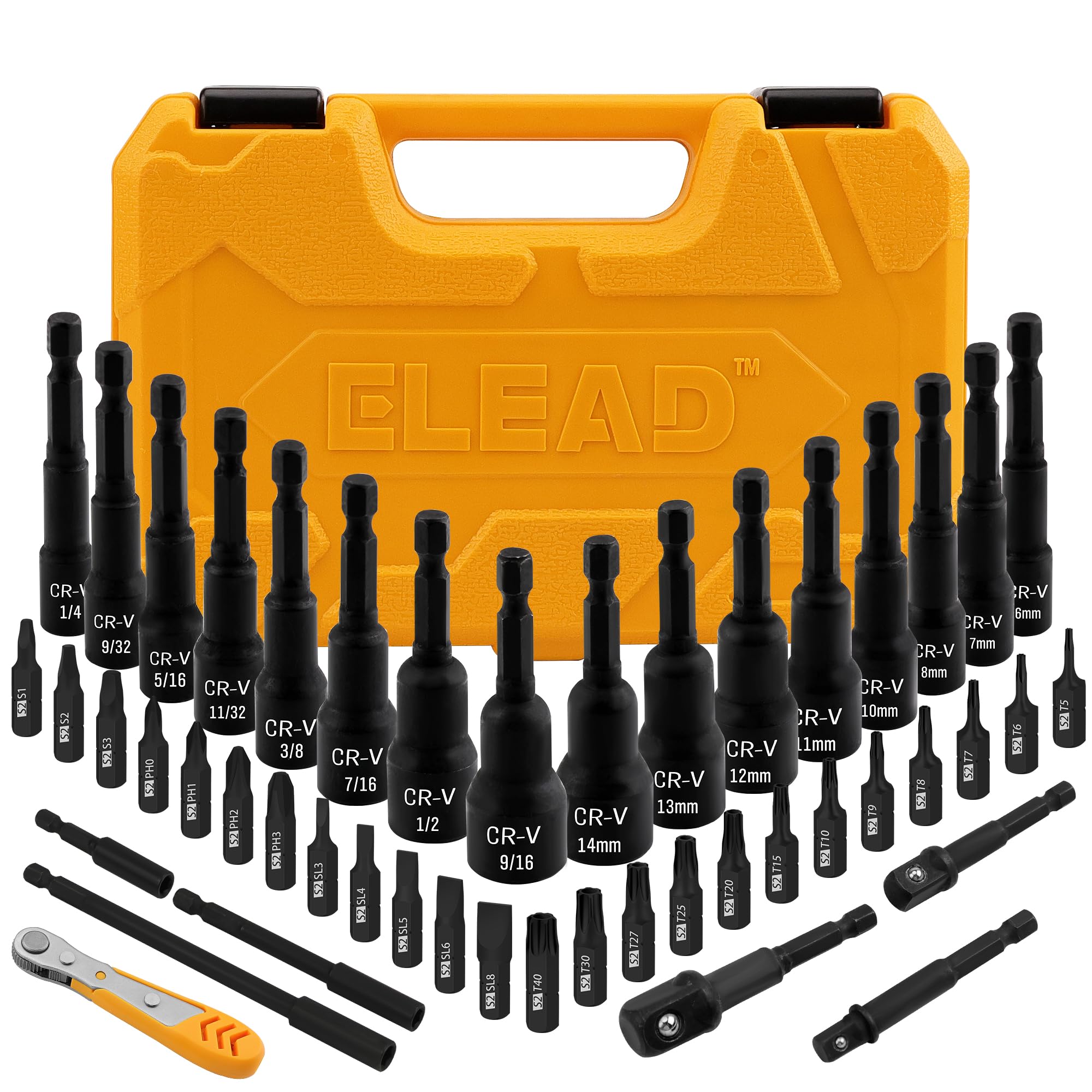 47-Piece Magnetic Nut Driver & Screwdriver Bit Set - High Strength Impact Drill Bits, Power Nut Drivers, Mini Ratcheting Wrench with Extension & Socket Adapter - Perfect for DIY Home Repairs, Automotive Maintenance & Construction Projects