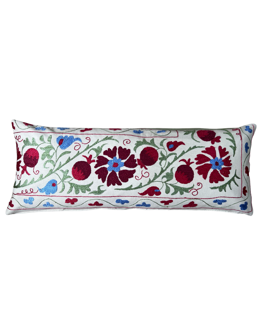 Red & Green Jumbo Rectangle Suzani Cushion Cover - 24x24 Inch Decorative Pillow Case for Sofa, Bed, Chair - Bohemian Home Decor, Living Room Accent