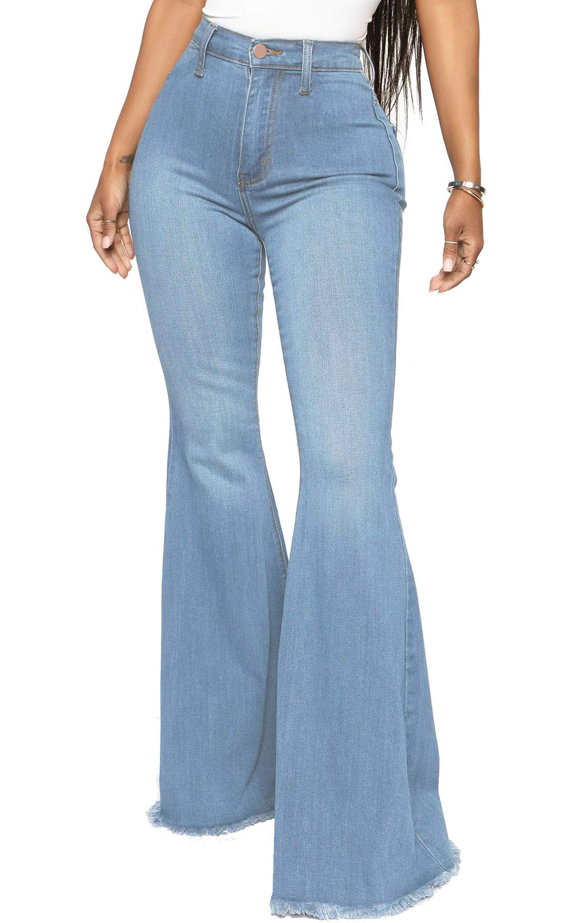 CutieLove Women's Distressed Ripped Bell Bottom Flare Jeans - Mid Rise Vintage Denim Pants with Destroyed Hem for Casual Outfits & Boho Style