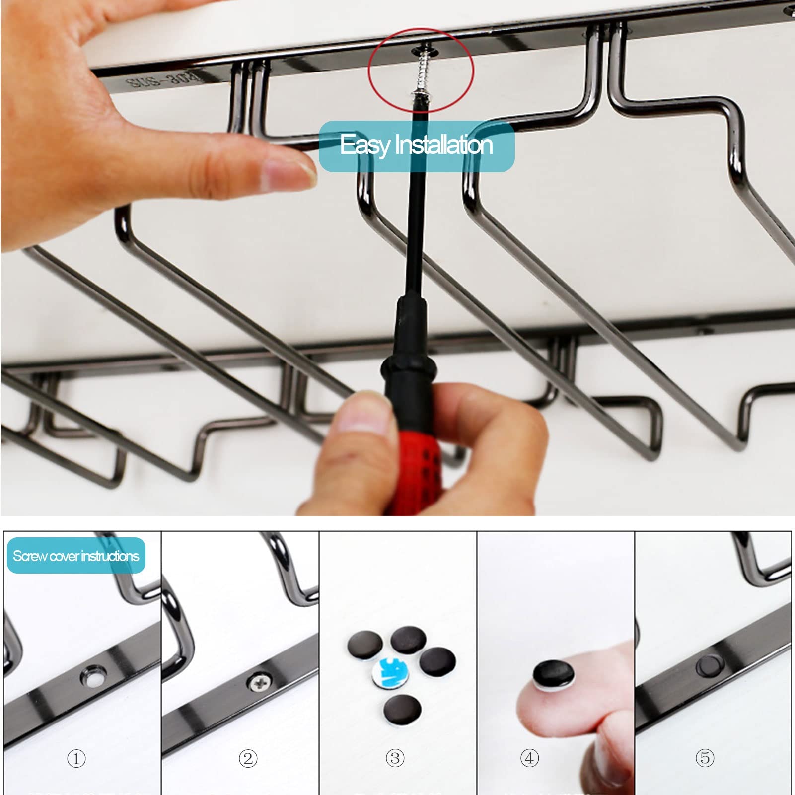 Under Cabinet Wine Glass Rack - Stemware Holder & Storage Hanger for Bar, Kitchen - Space-Saving 80x18x5.5cm - Perfect for Displaying and Organizing Wine Glasses in Home Bars, Restaurants, and Kitchen Decor