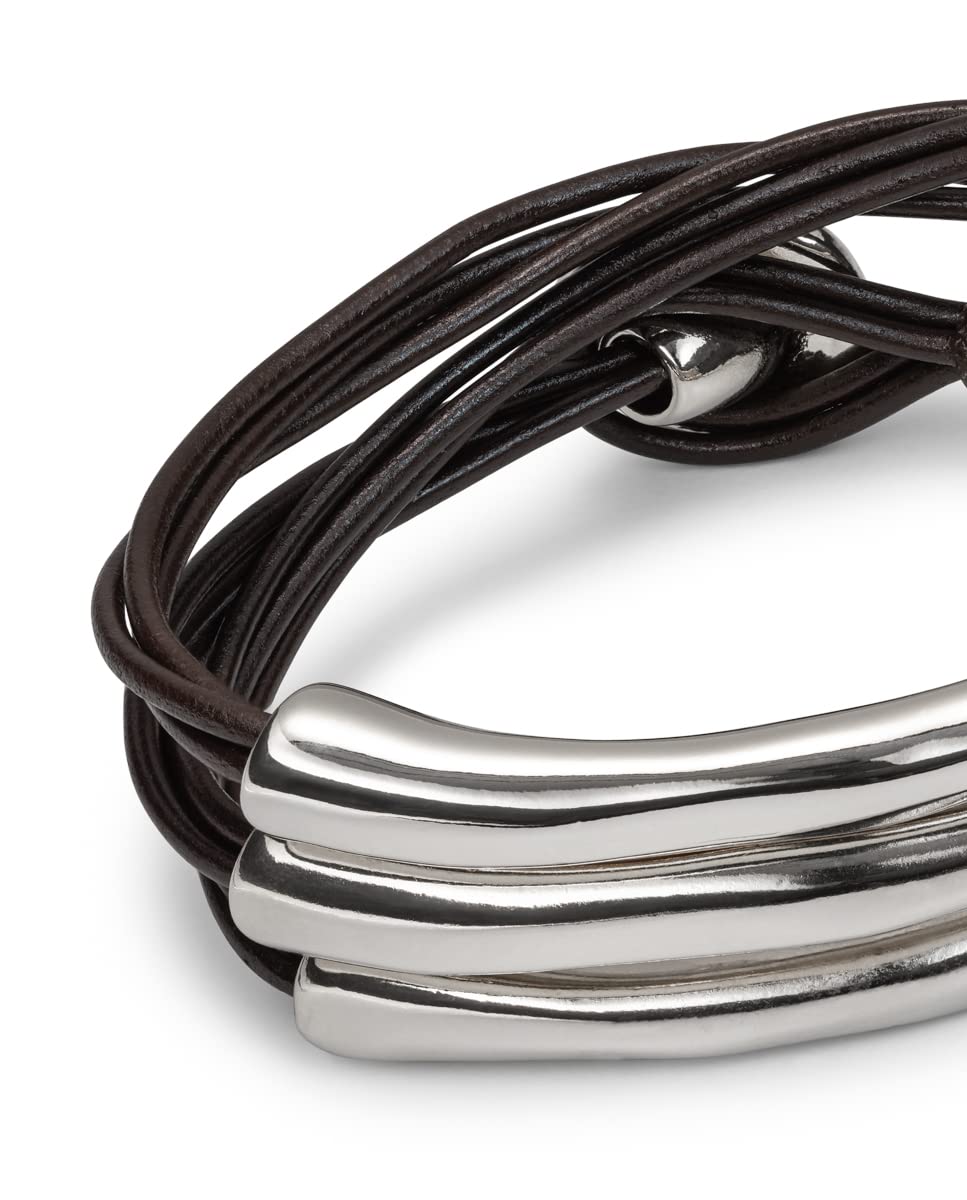 Stylish Leather and Metal Bracelet with 15 Micron Silver Coating - Perfect for Casual Wear, Gifts, and Everyday Fashion Accessories