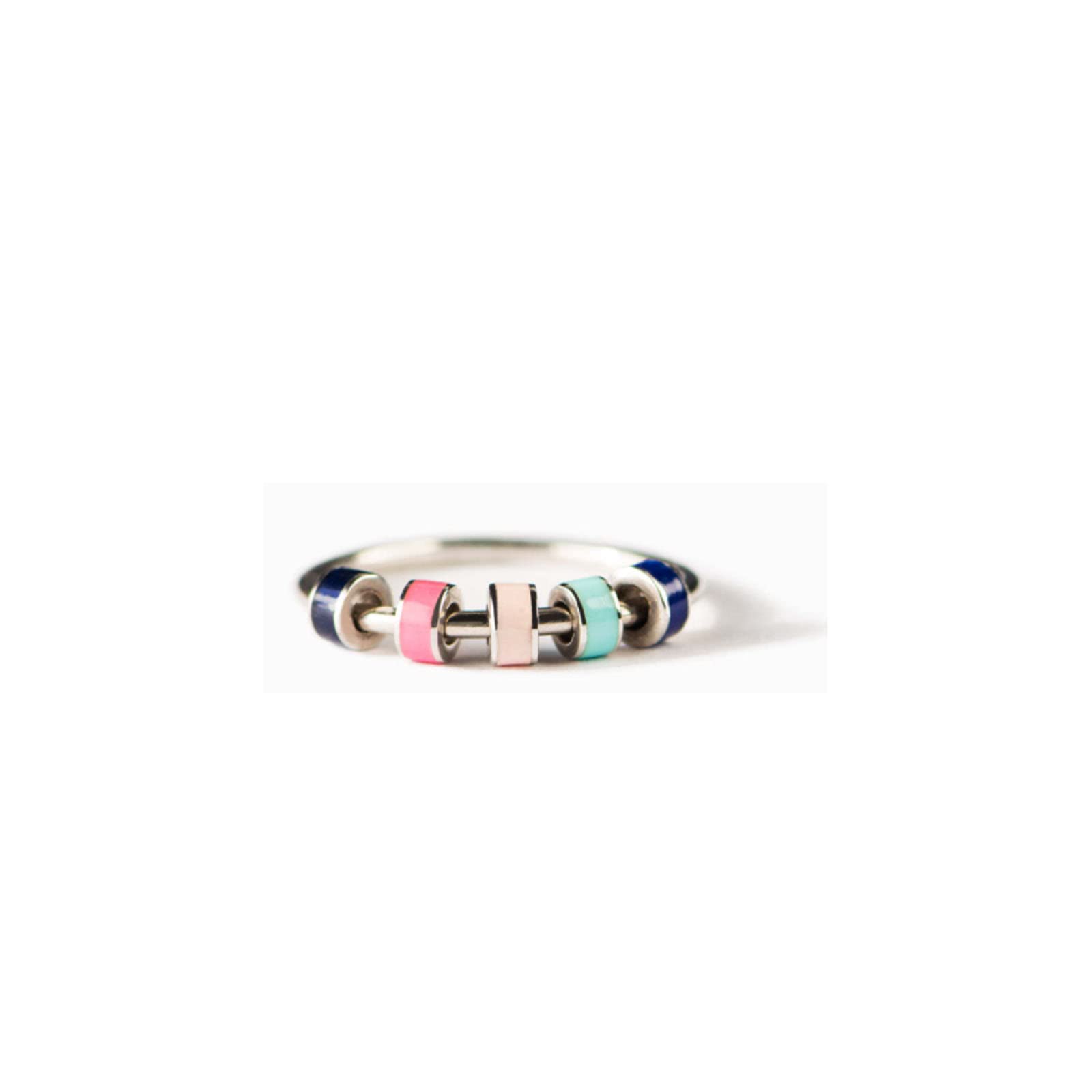 S925 Sterling Silver Spinning Enamel Fidget Ring with Beads - Stress Relief Anxiety Ring for Women & Girls - Perfect for ADHD, Anxiety Management and Office Focus