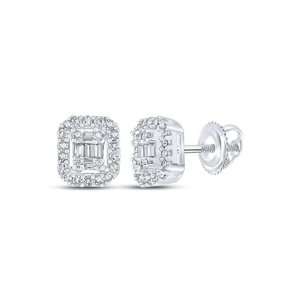 14K White Gold Baguette White Diamond Cluster Earrings for Women - 1/4 Cttw | Elegant Dazzlingrock Collection | Perfect for Weddings, Parties & Special Occasions