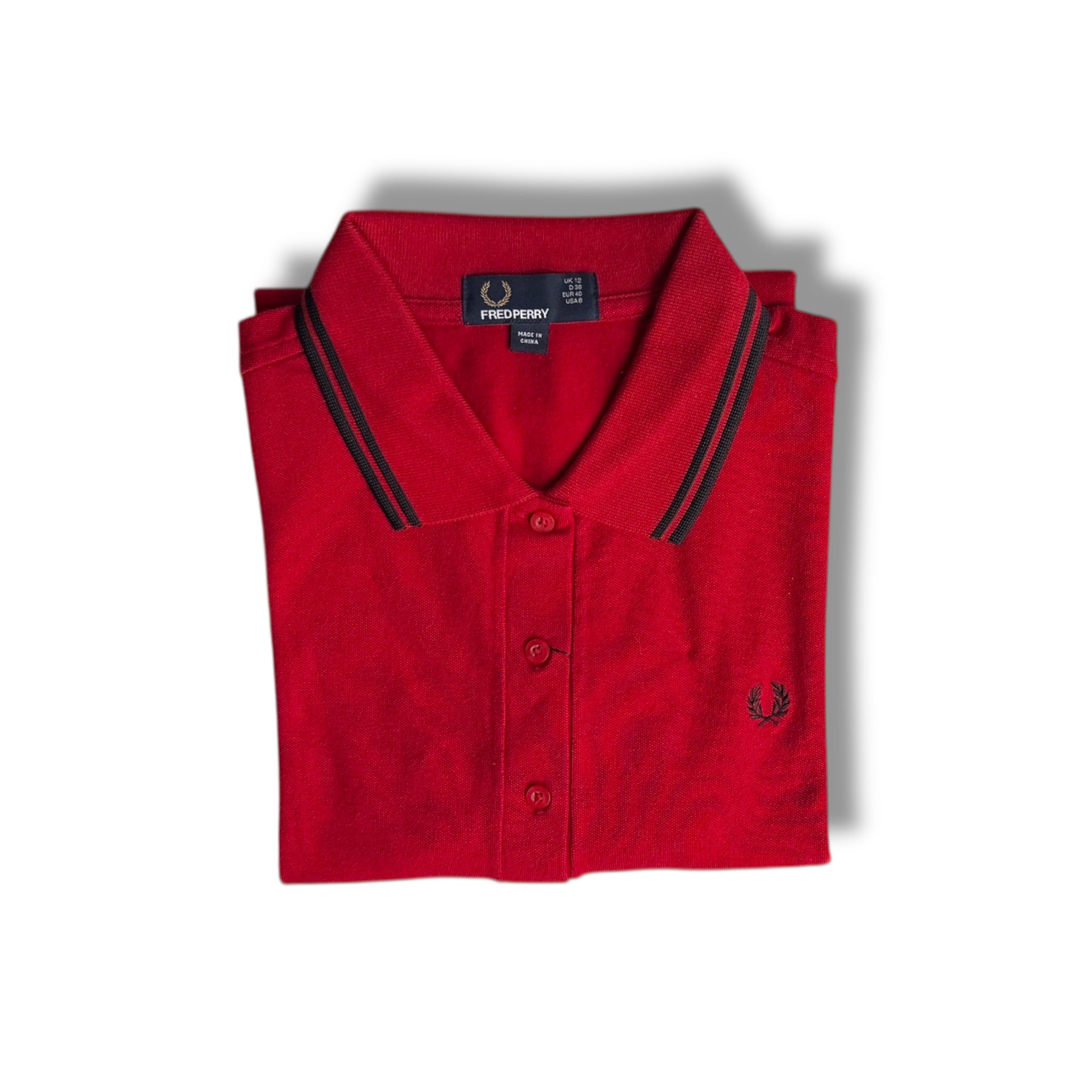 Fred Perry Women's Twin Tipped Polo Shirt - Blood Red & Black Classic Cotton Pique Top for Casual Wear, Office & Tennis Outfits