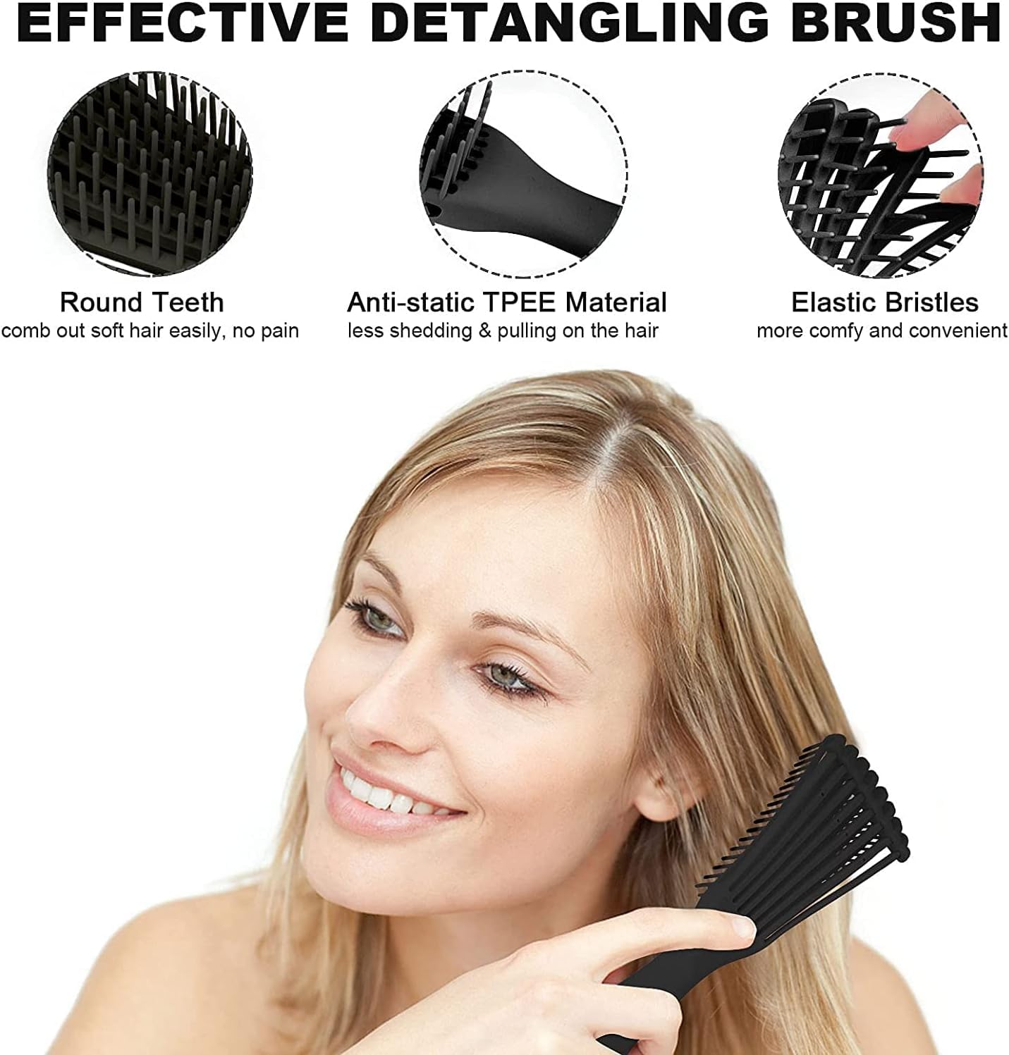 INSIME Detangling Brush for Curly & Wavy Hair - Pain-Free Hair Comb for Women, Men & Kids - Styling Brush for Dry & Wet Hair - Perfect for Salon, Home & Travel Use