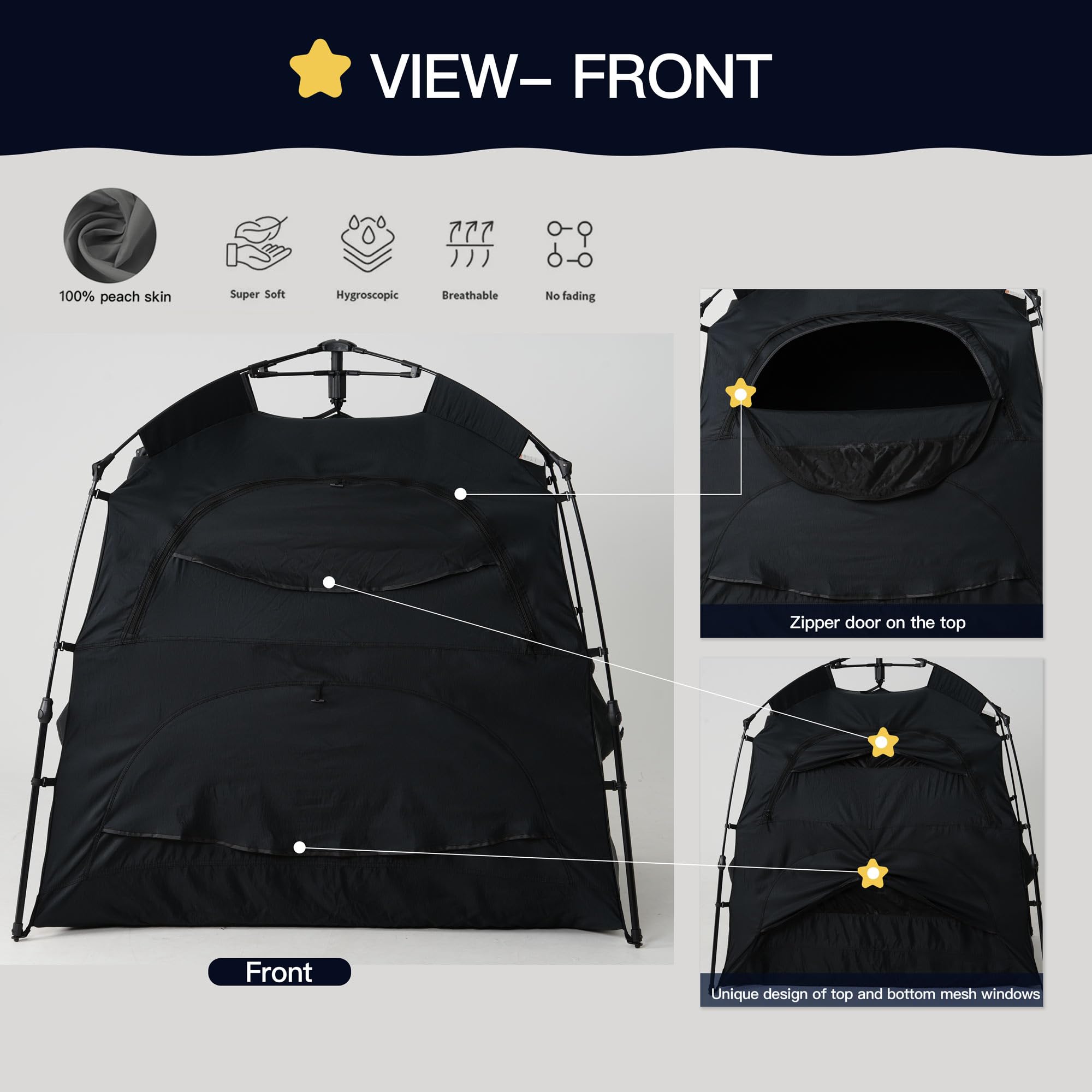 Porayhut Baby Blackout Sleep Tent - 95% Light Blocking Travel Crib Cover for Pack and Play, Portable Sleeping Pod with Breathable Mesh Windows, Monitor & Fan Pockets - Perfect for Toddlers, Kids, Travel, Camping & Nursery Use