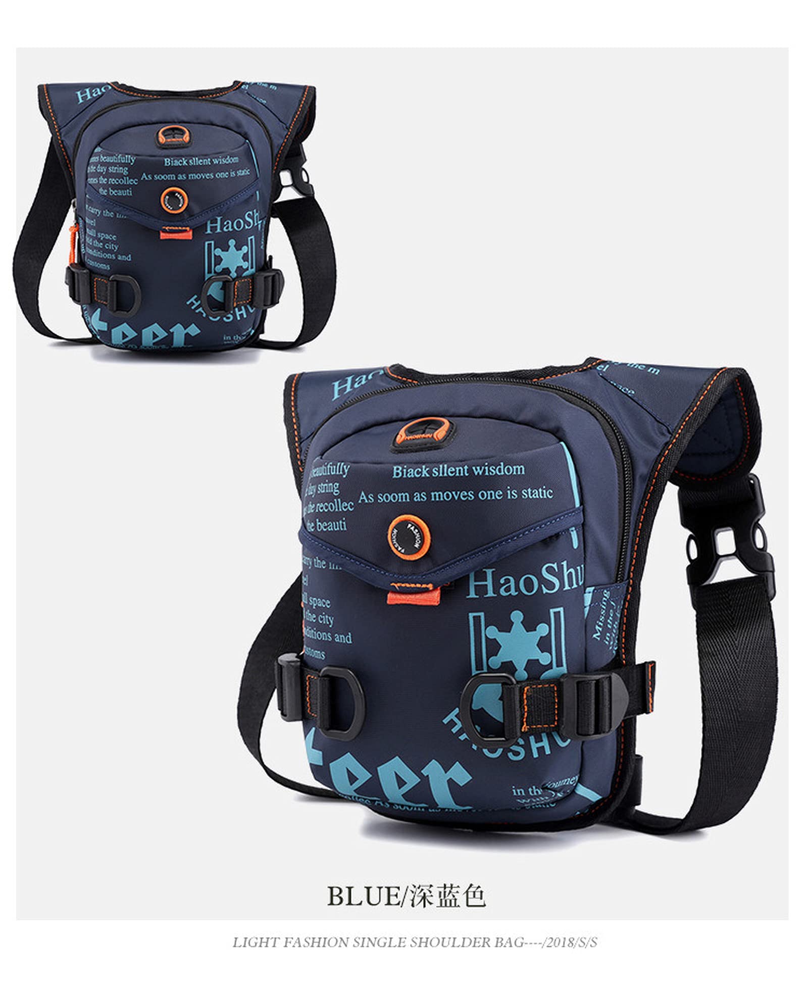 Waterproof Nylon Drop Leg Bag for Men - Adjustable Waist Fanny Pack with Shoulder Strap - Ideal for Motorcycle Riding, Hiking, Travel & Outdoor Activities