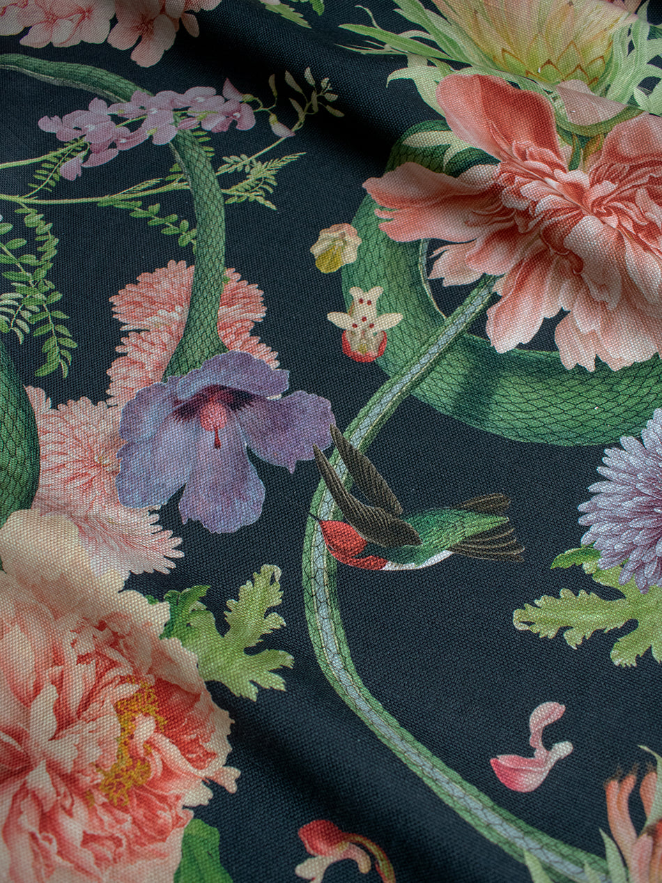 Forbidden Bloom 'Black' Linen Fabric Sample - Premium Textile for DIY Fashion, Home Decor & Craft Projects