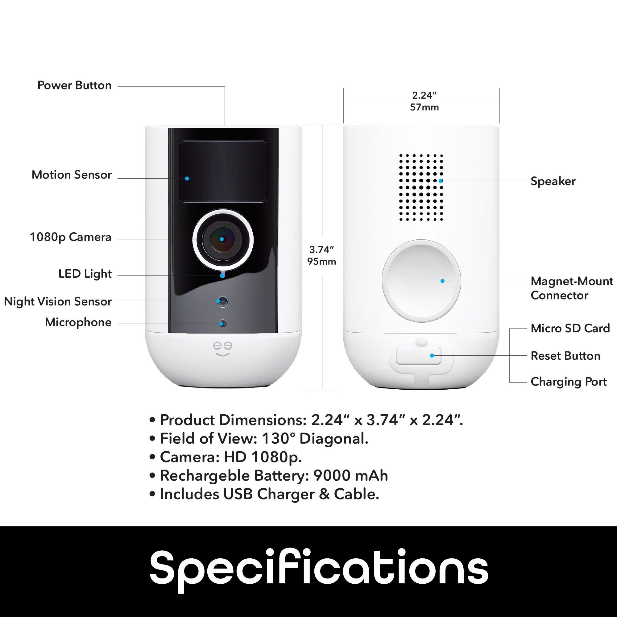 Geeni Freebird Wire-Free Battery Security Camera - Indoor/Outdoor HD 1080p Night Vision, Motion Detection, 2-Way Audio - Perfect for Home, Baby, Pet Monitoring & Outdoor Surveillance