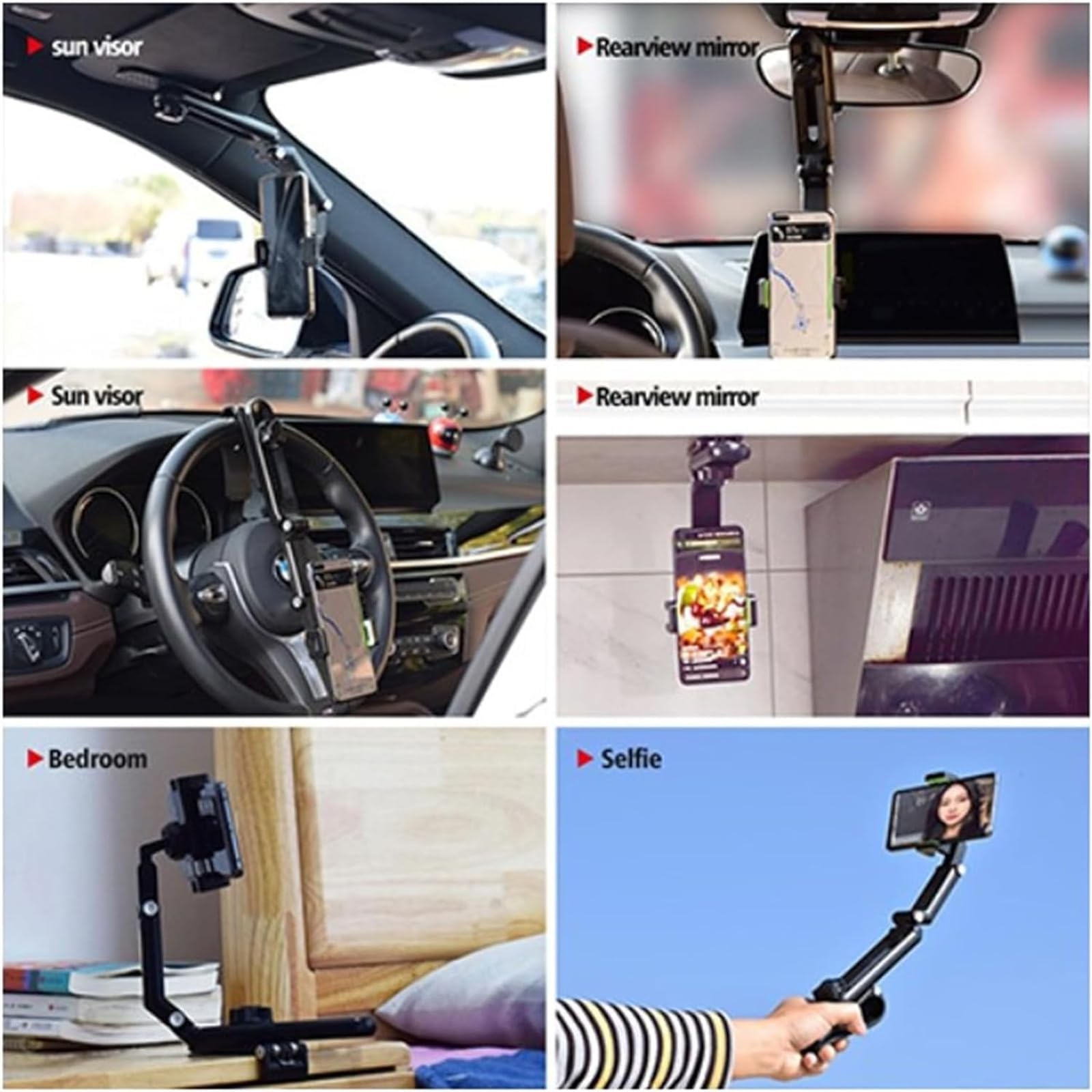 WINGKA Retractable & Rotatable Car Phone Holder for Sun Visor - 360° Adjustable Phone Mount for Dashboard & Windshield - Universal Smartphone Stand for Driving, GPS Navigation & Hands-Free Calls