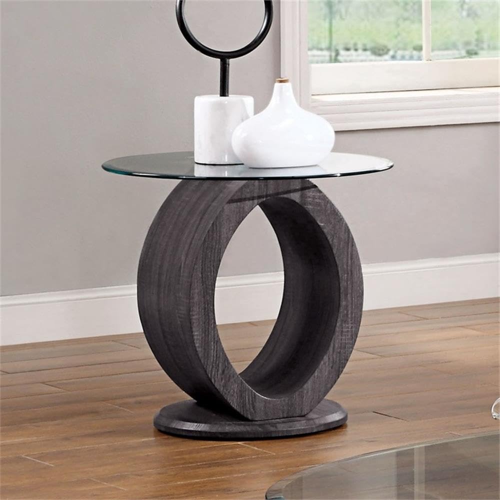 Furniture of America Mason Contemporary Gray Glass Top End Table - Perfect for Living Room, Bedroom & Office Decor