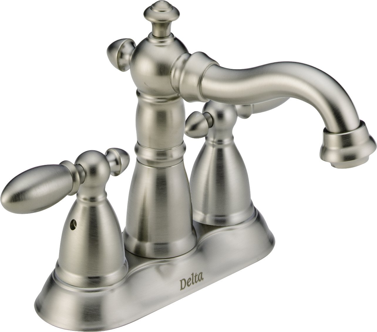 Delta Faucet Victorian Centerset Bathroom Faucet in Brushed Nickel - Bathroom Sink Faucet with Diamond Seal Technology & Metal Drain Assembly (Model 2555-SSMPU-DST) - Perfect for Vintage Style Bathrooms and Powder Rooms