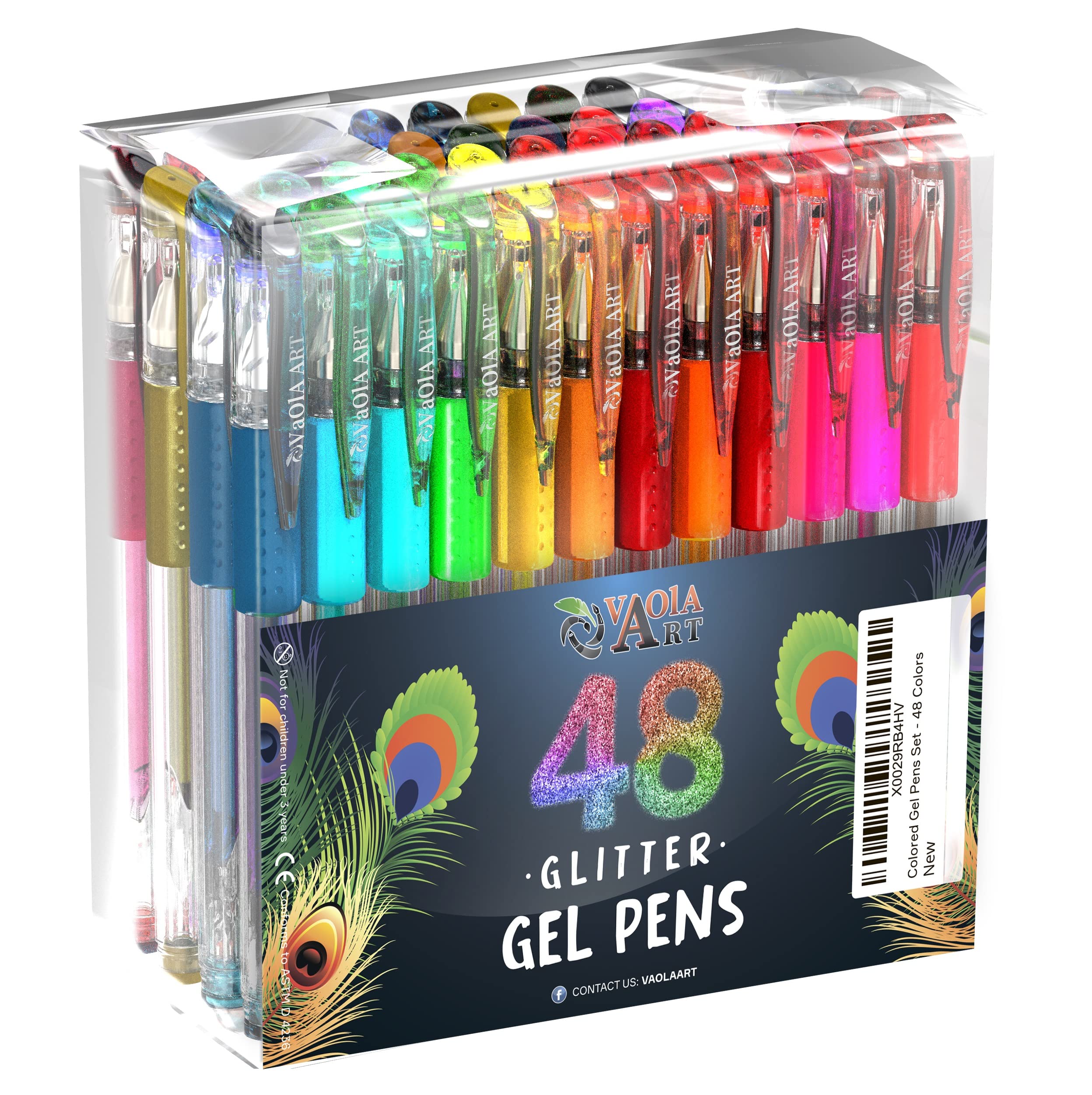 48-Color Glitter Gel Pens Set for Coloring Books & School Art