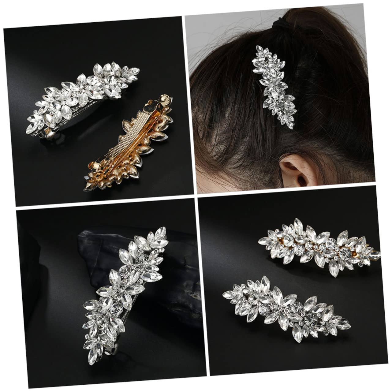 FOMIYES Rhinestone Hair Barrettes for Women & Girls - Elegant Metal Spring Hair Clips Fashion Accessories for Party, Wedding & Daily Wear
