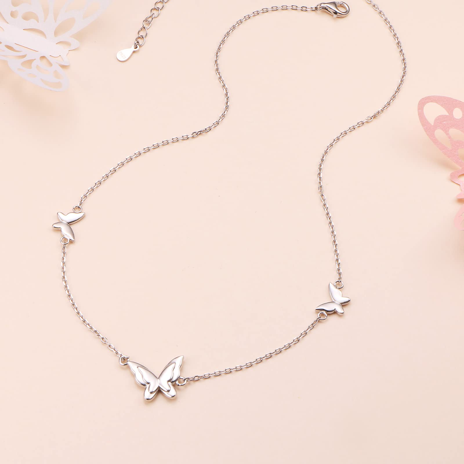 DAOCHONG S925 Sterling Silver Choker Necklace with Butterfly Pendant - Dainty Short Chain Jewelry for Women | Perfect for Date Night, Weddings & Everyday Elegance
