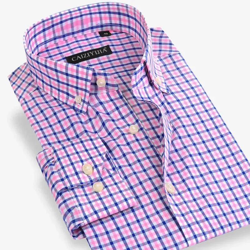 Men's Casual Button Down Cotton Checkered Shirt - Comfortable Plaid Long Sleeve Shirt for Work, Date Night & Outdoor Activities