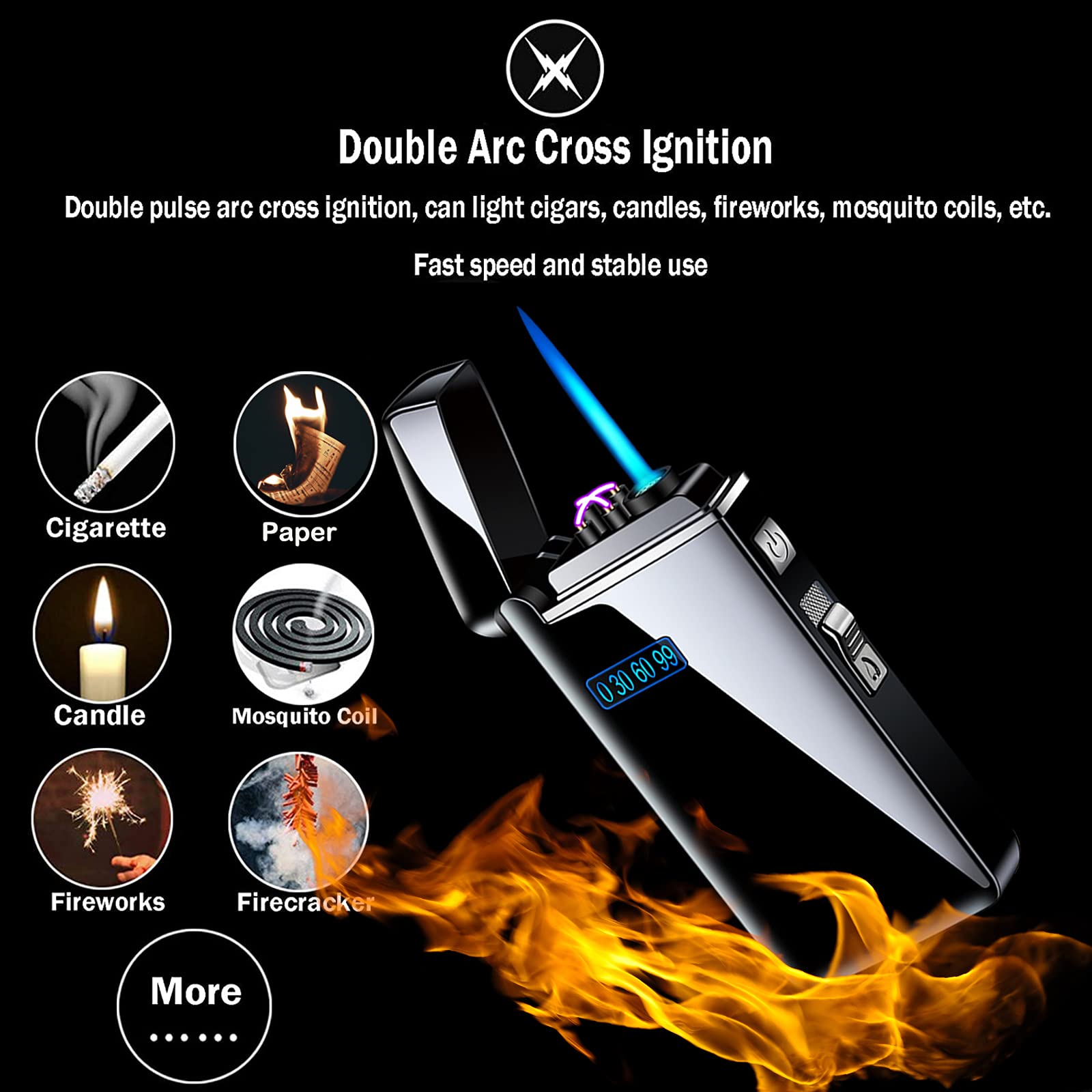 USB Rechargeable Windproof Arc Lighter - Smart Electric Lighter for Cigarettes, Camping & Gifts (Black)