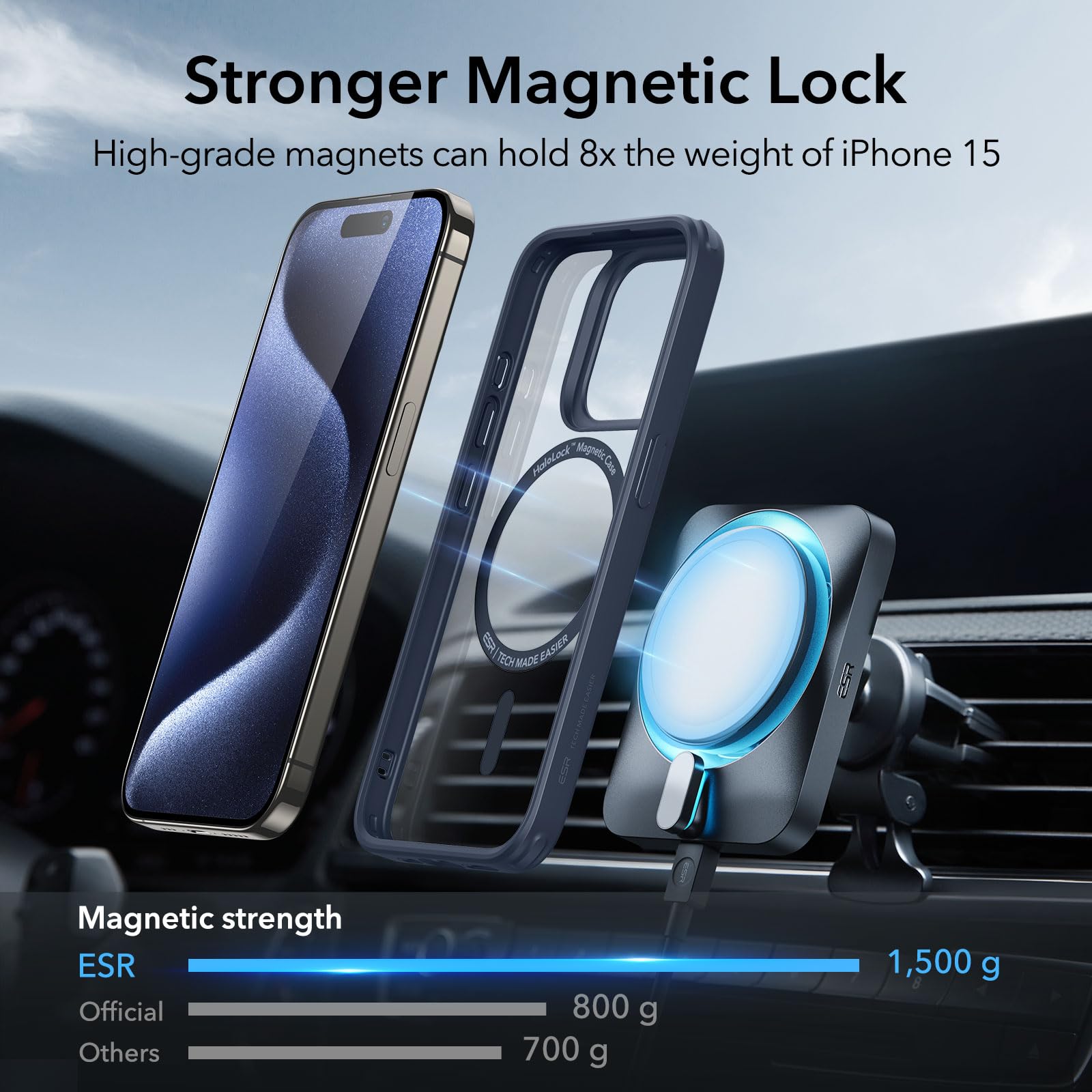 ESR for iPhone 15 Pro Case with MagSafe - Military-Grade Protection, Anti-Yellowing & Scratch-Resistant Back Cover - Magnetic Phone Case for iPhone 15 Pro (Classic Series, Clear Dark Blue) - Perfect for Work, Travel & Outdoor Activities