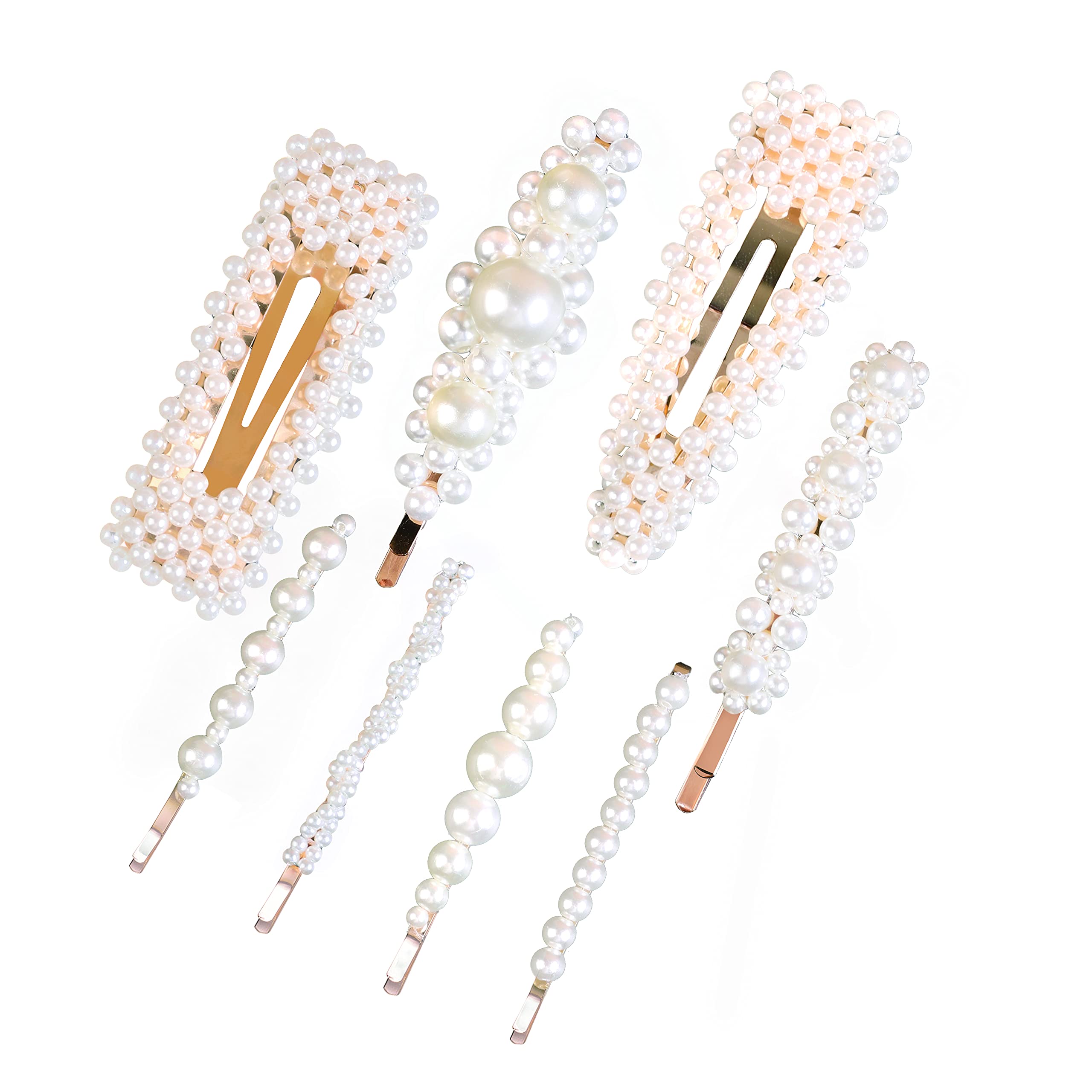 Elegant Handmade Pearl Hair Clips for Women - Set of 8 Hair Barrettes & Snap Clips - Perfect for Weddings, Parties & Everyday Hair Accessories