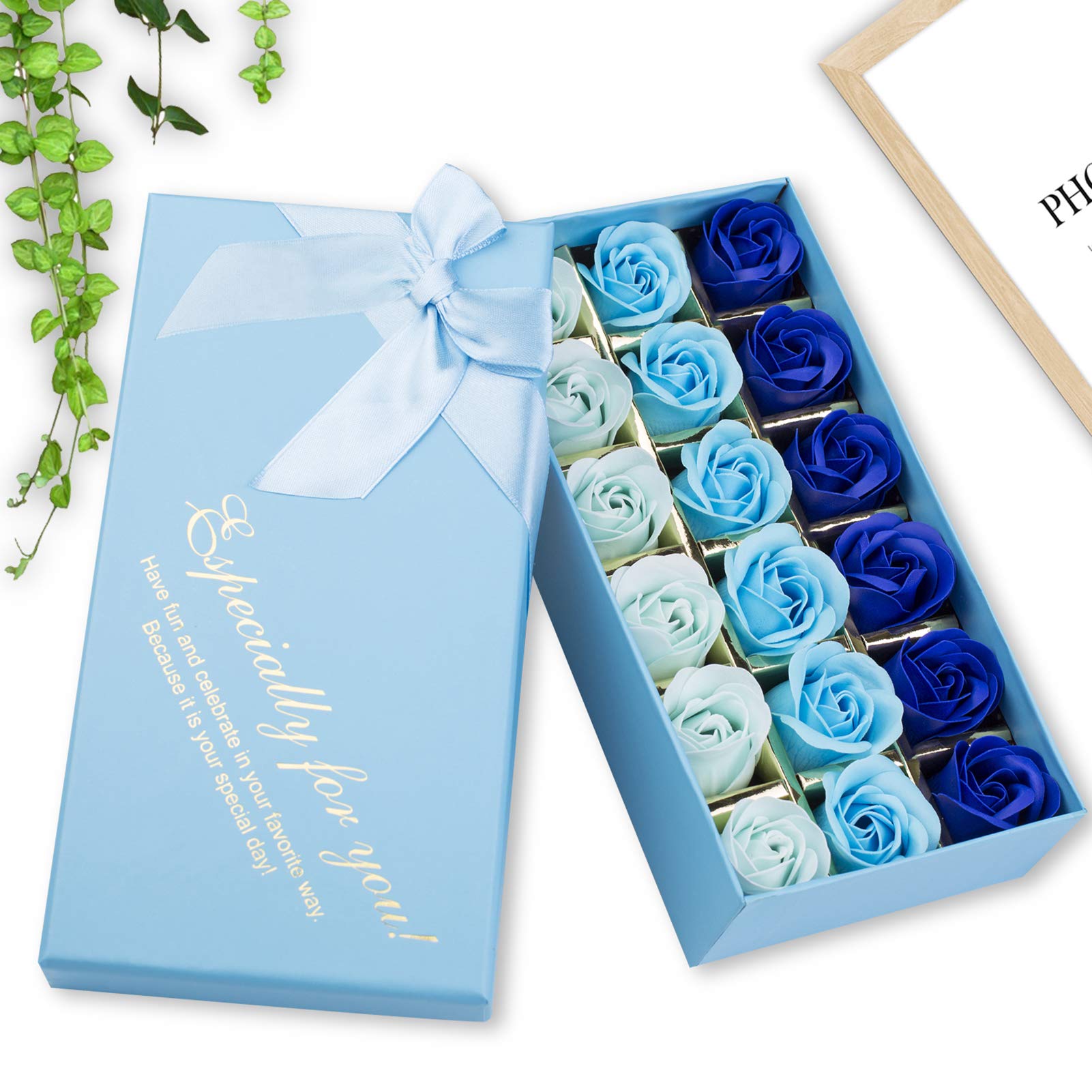 18 PCS Floral Scented Rose Petal Bath Soap Set with Plant Essential Oils | Luxury Handmade Soap Gift for Women, Girls, Mom | Perfect for Valentine's Day, Birthday & Christmas Gifts | Blue Rose Soap for Relaxing Bath & Spa Experience
