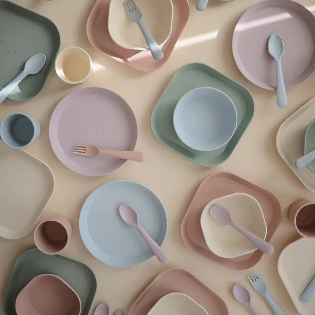 Mushie Baby Dinnerware Set - Fork & Spoon in Sage Green | Eco-Friendly Toddler Utensils for Mealtime & Travel