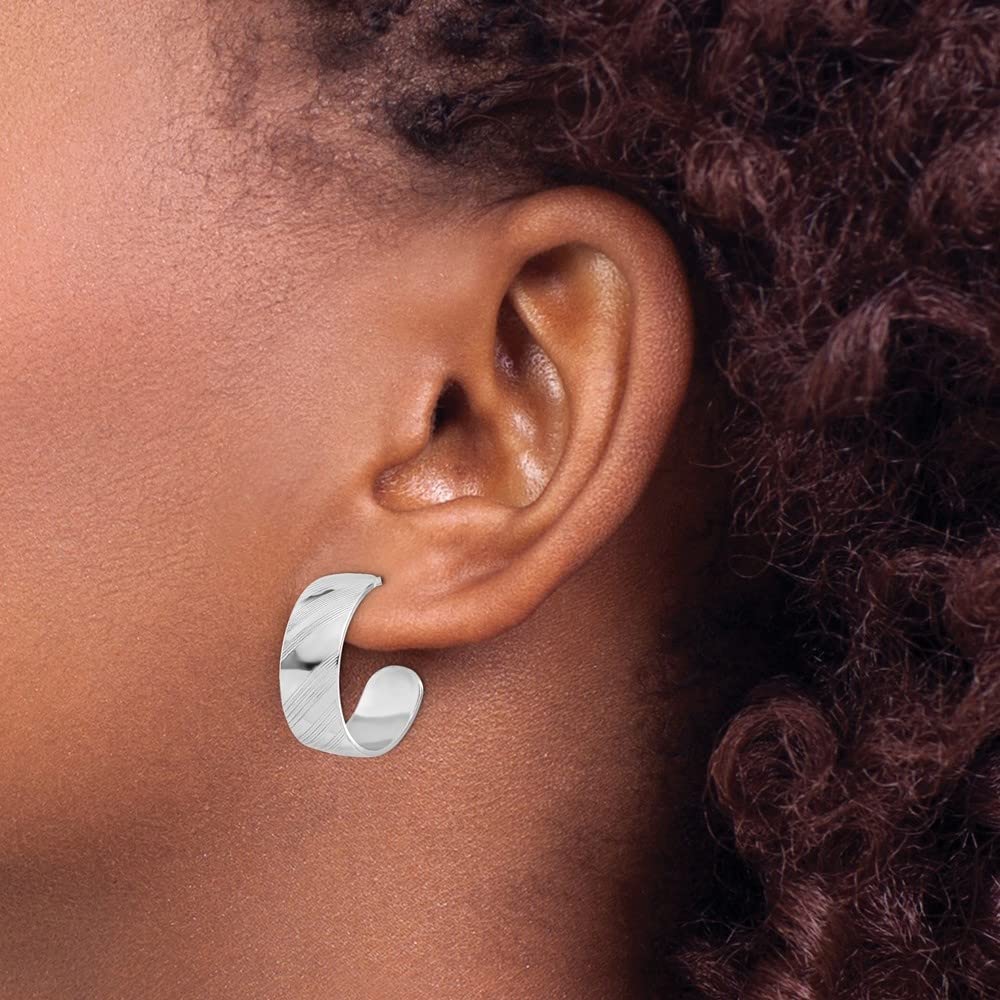 Sterling Silver Etched Stripe Hoop Earrings for Women - 0.77 Inch Length, 0.75 Inch Width - Elegant Dangle Earrings for Everyday Wear, Parties & Gifts