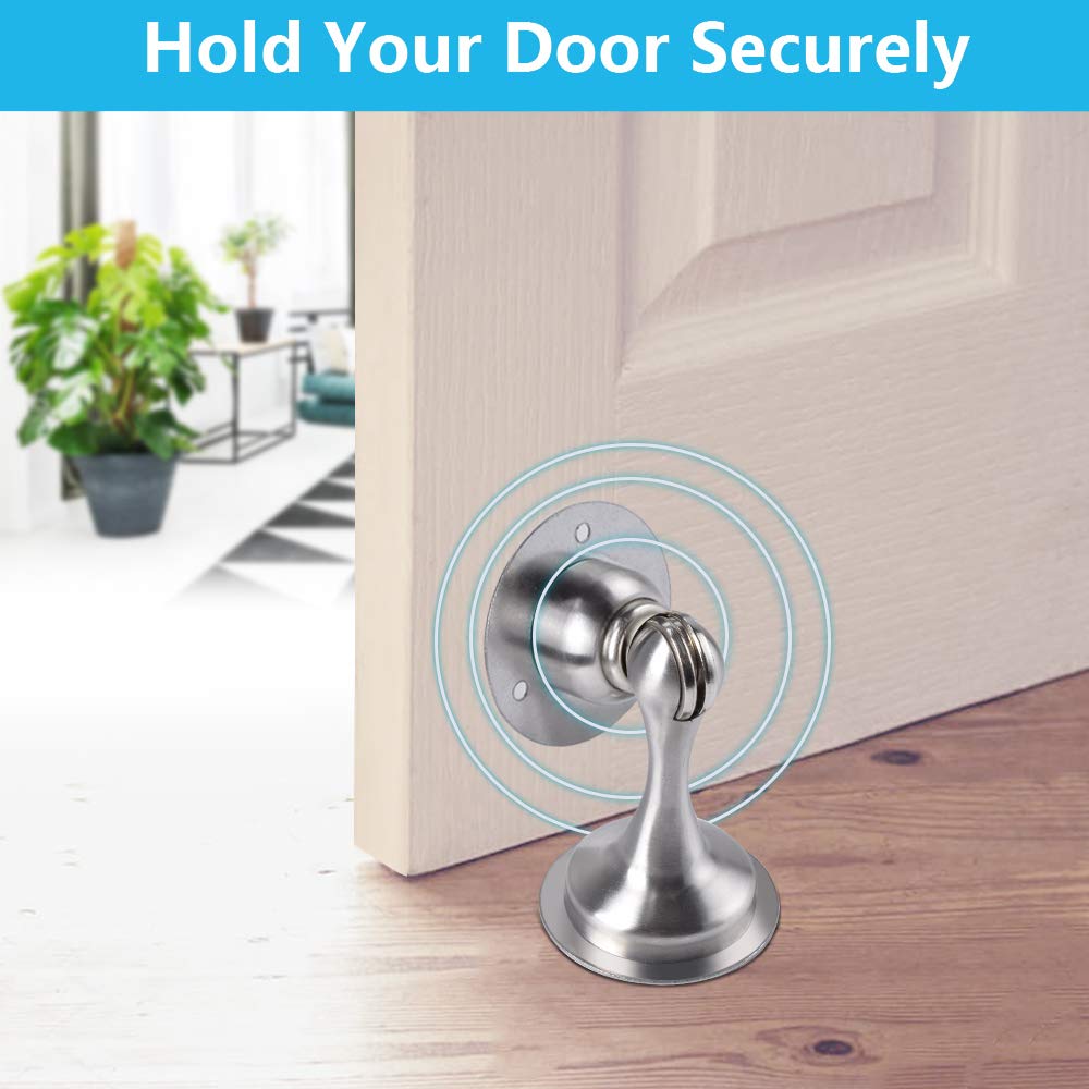 WINONLY Magnetic Door Stopper - Heavy Duty Stainless Steel No Drill Door Catch with 3M Adhesive Tape for Wide Doors | Secure Door Holder for Home, Office & Commercial Use (6-Pack)