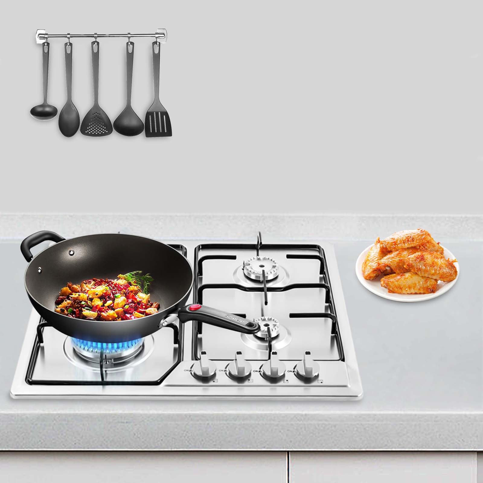 4 Burner Built-in Gas Cooktop Stainless Steel Natural Gas Stove with Electric Battery Ignition - Perfect for Modern Kitchens, Home Cooking & Professional Chefs