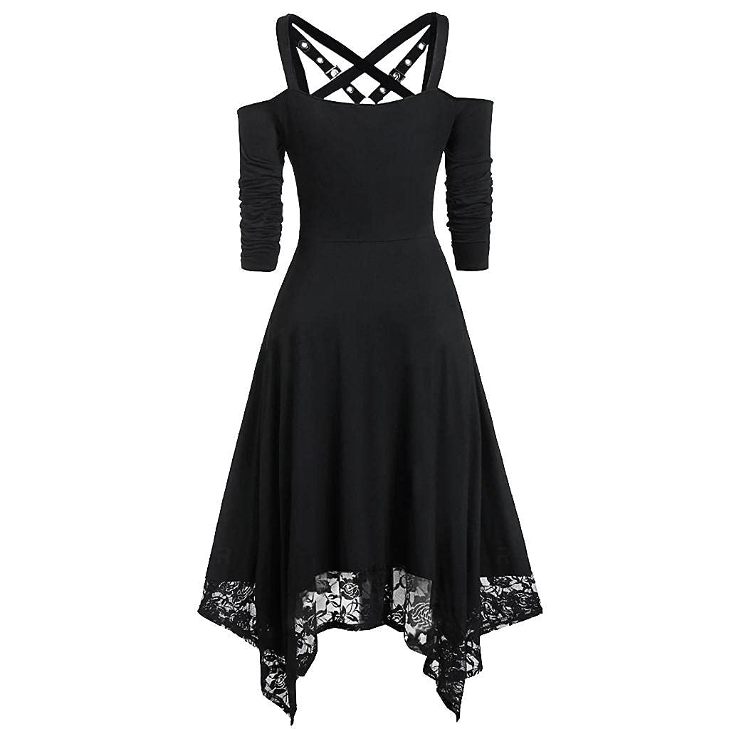 Gothic Lace Black Summer Dress for Women - Off Shoulder Half Sleeve Prom Ball Gown | Elegant Gothic Fashion for Parties, Weddings & Special Occasions