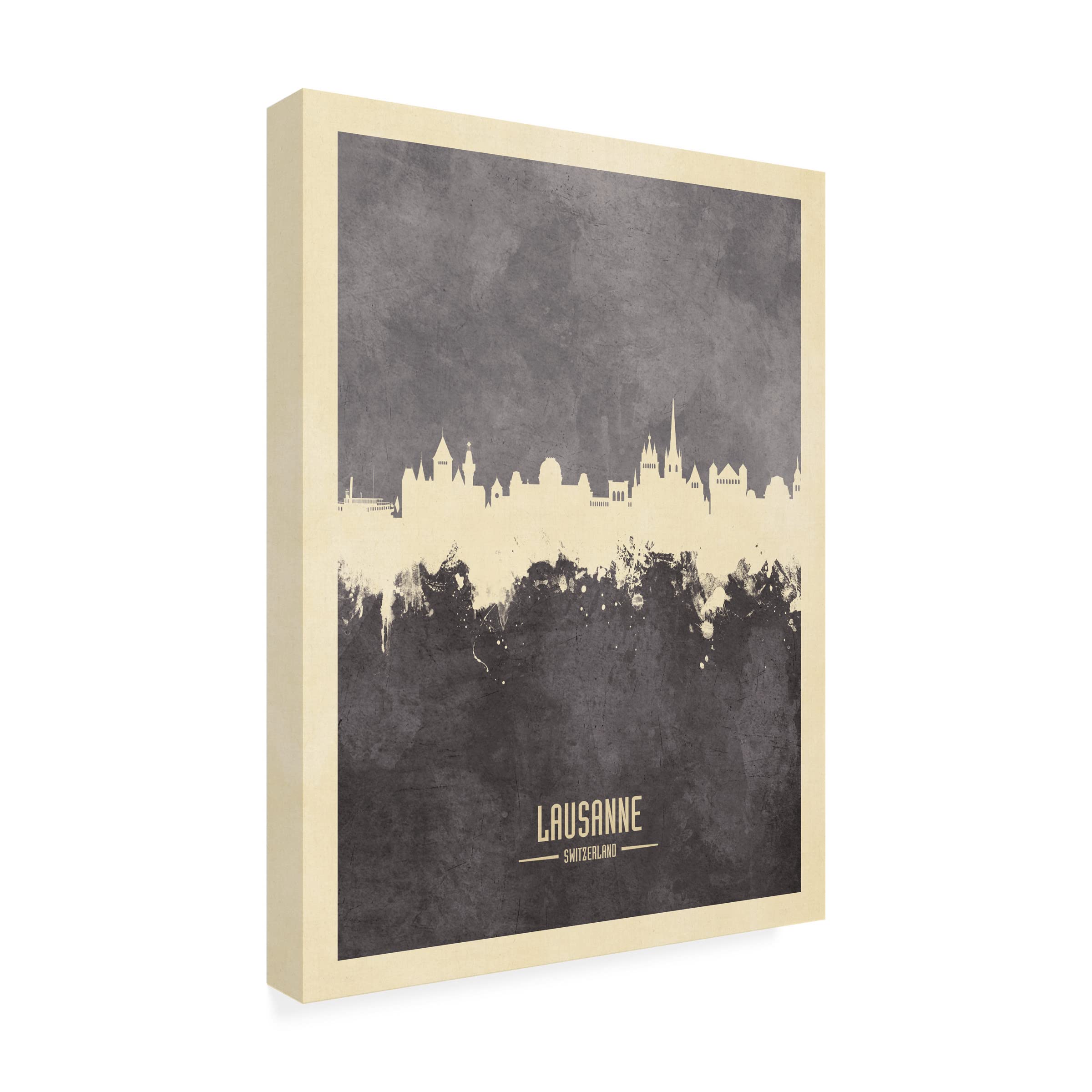 Michael Tompsett 'Lausanne Switzerland Skyline Gray' Canvas Wall Art Print - Modern Cityscape Painting for Living Room, Office & Home Decor