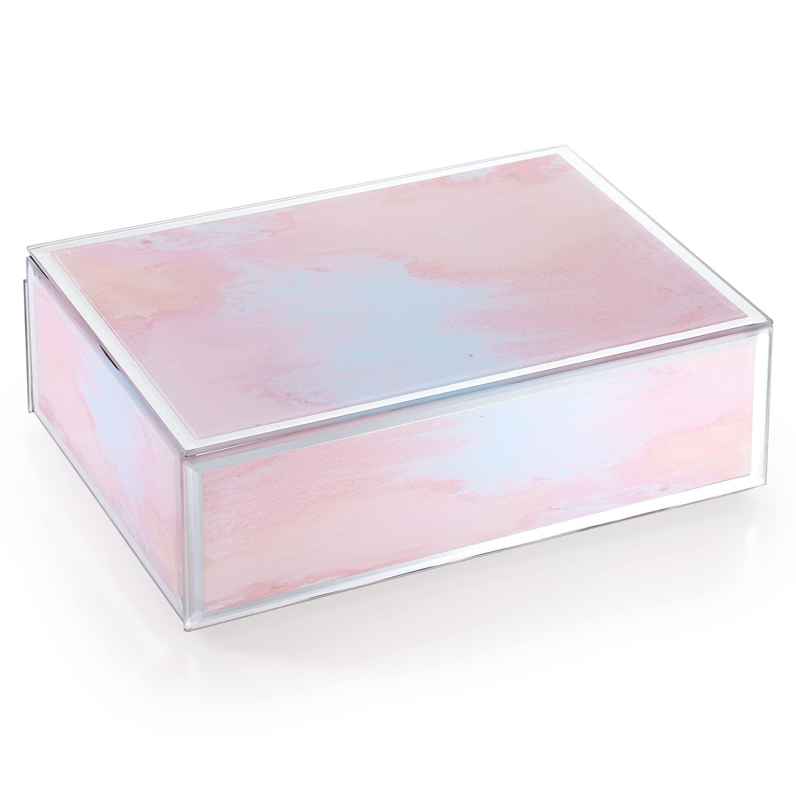 Pink Glass Jewelry Box for Women - Large Trinket Organizer for Home Decor