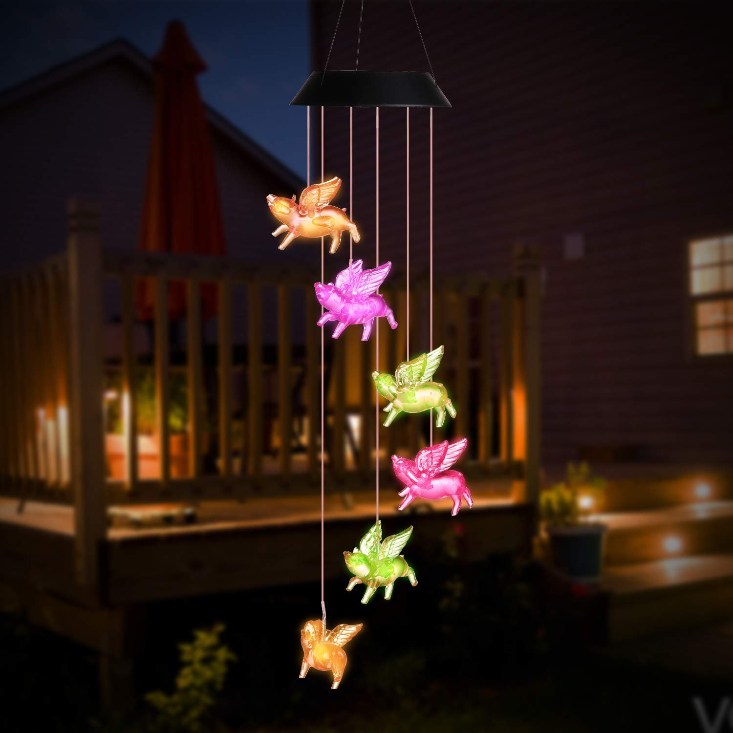 Solar Powered Color Changing Wind Chimes - LED Flying Pig Outdoor Decor for Garden, Patio, Yard | Waterproof Birthday Gift for Women, Mom, Grandma | Perfect for Parties, Relaxation & Nighttime Ambiance