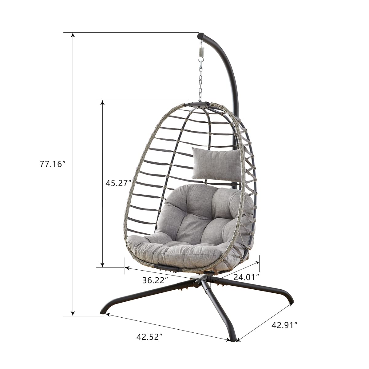 HUMMUH Hanging Egg Chair with Stand - Indoor/Outdoor Wicker Rattan Hammock Swing Chair with UV Resistant Cushion & Foldable Basket - Perfect for Bedroom, Balcony, Patio, Garden & Backyard Relaxation