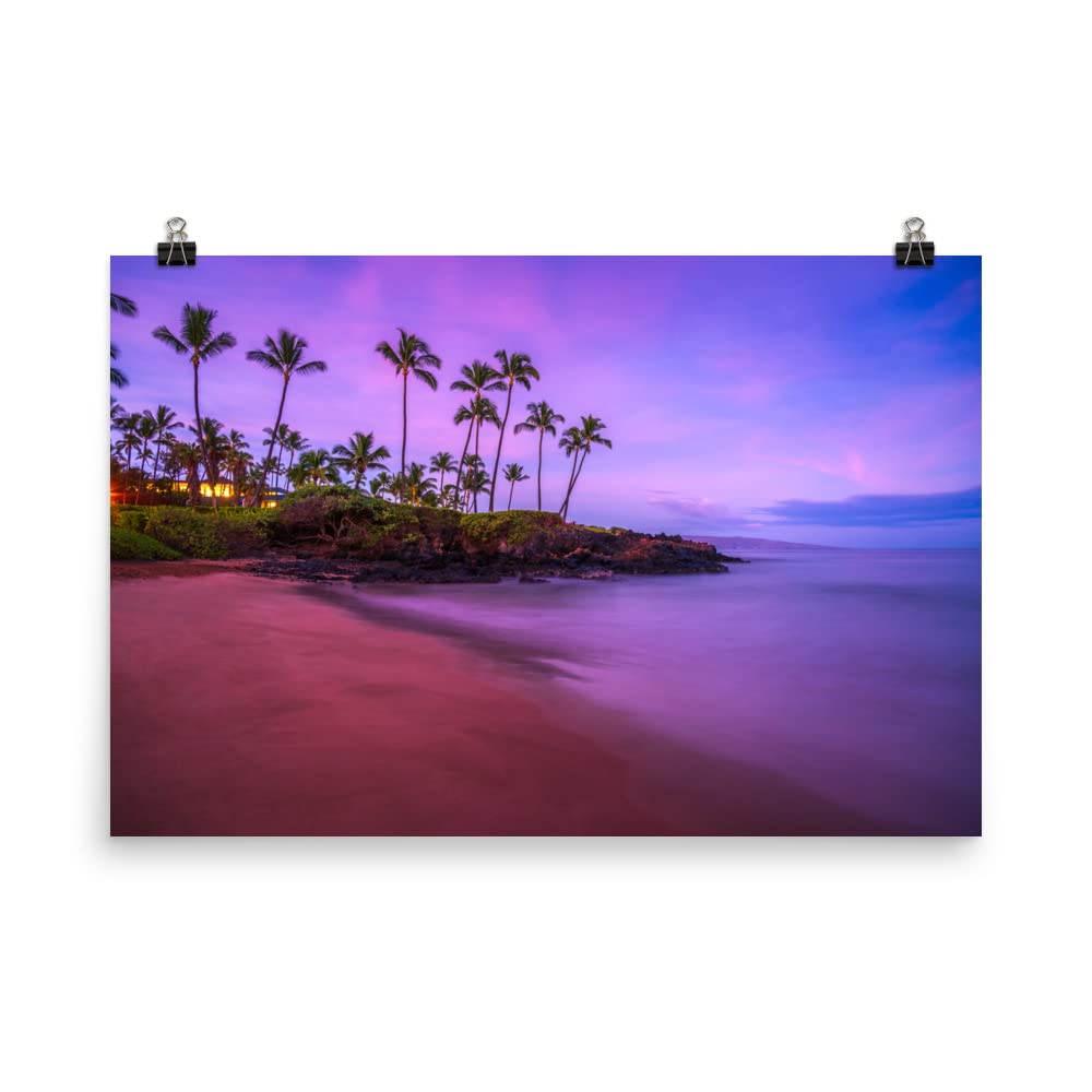 24x36 Inch Maui Sunrise Wall Art Poster - Unframed Tropical Hawaii Beach Print for Home Decor | Ulua Beach Coastal Photography, Hawaiian Island Artwork | Perfect for Living Room, Bedroom & Gifts for Women & Men | Beach House Decor, Office Wall Art, Vacation Theme Decor