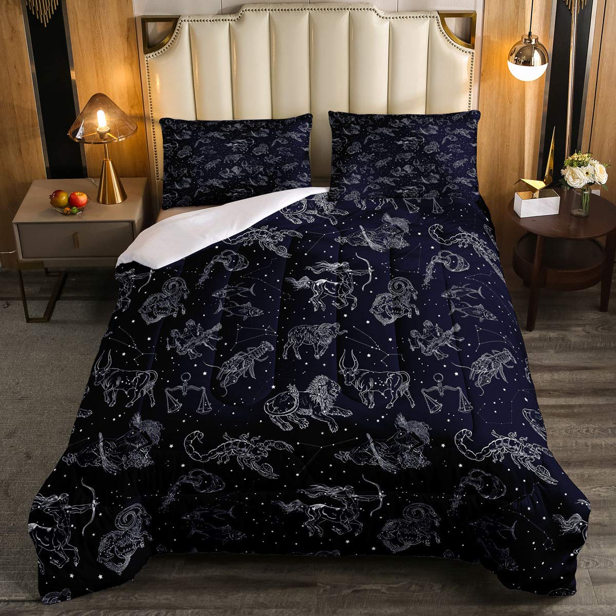 12 Constellations Twin Size Down Comforter Set - Galaxy Starry Sky Cosmos Duvet Insert with 1 Pillow Case (Navy Blue) | Soft Kids Bedding for Boys & Girls | Perfect for Astronomy Lovers' Bedrooms & Cozy Sleepovers