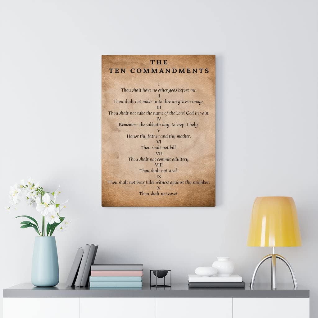 10 Commandments Bible Art - Brown Canvas Christian Wall Decor for Home & Church - Express Your Love with Inspirational Scripture Gifts