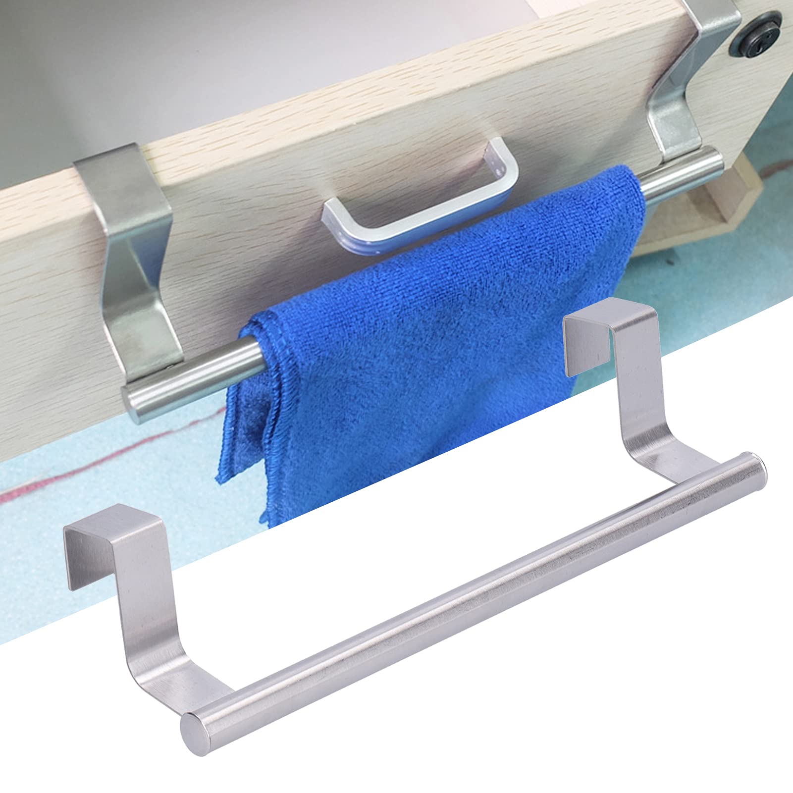 Stainless Steel Towel Rack - 23.5cm Kitchen Towel Holder & Hanger for Cabinet Doors | Space-Saving Organizer for Kitchen, Bathroom & Laundry Room Storage