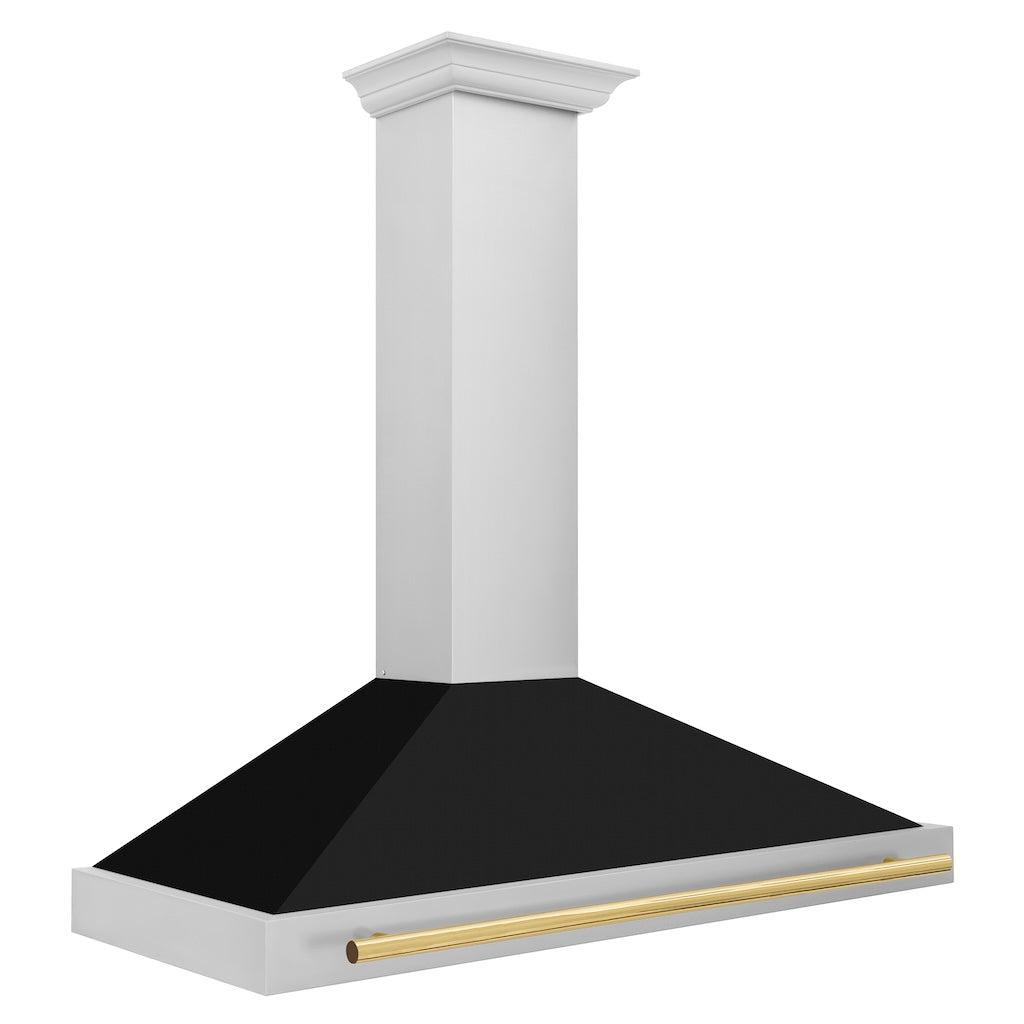 ZLINE KB4STZ BLM G Autograph Edition Convertible Stainless Steel Range Hood - Black Matte Shell with Polished Gold Handle | Professional Kitchen Ventilation for Modern Homes