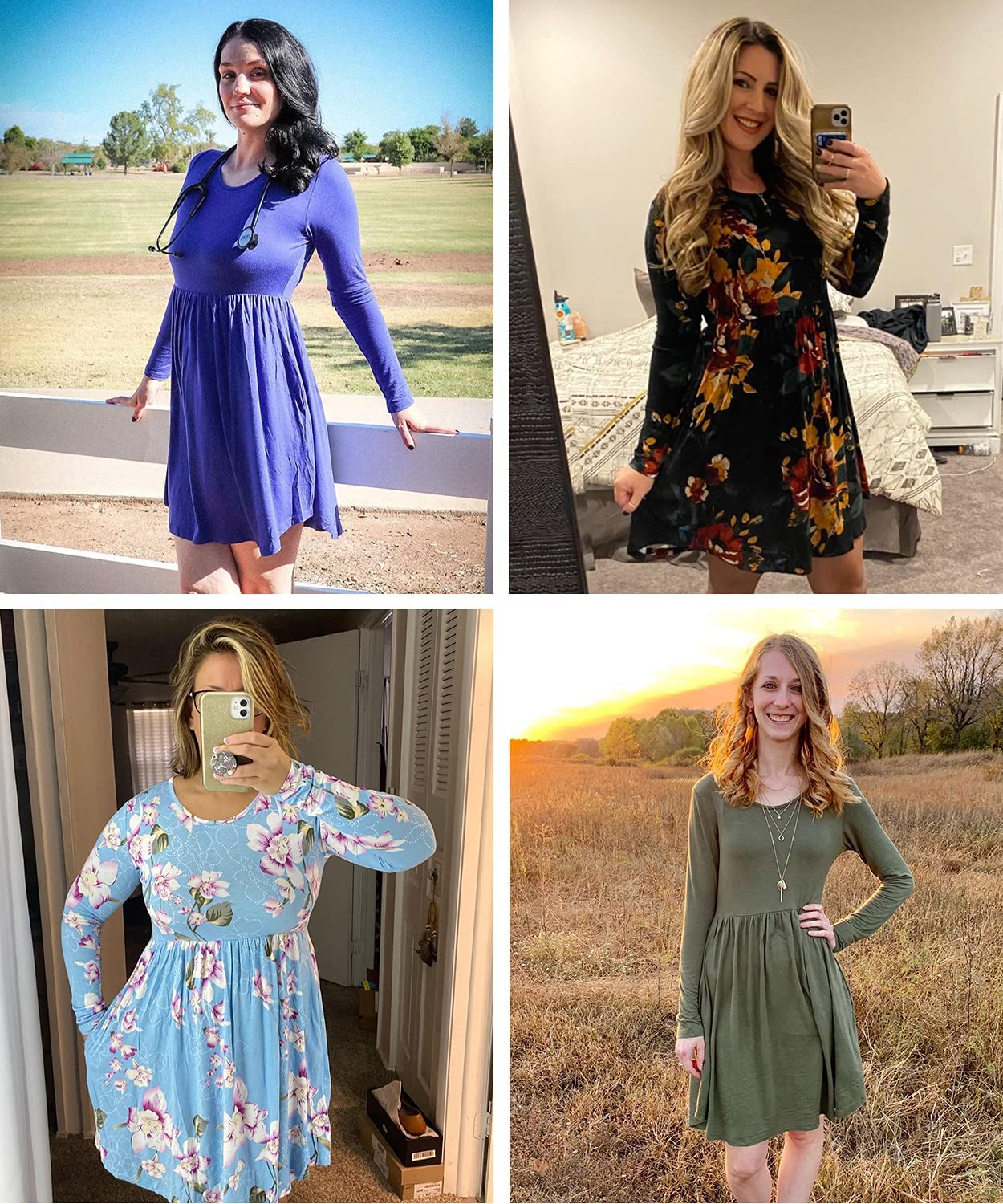 HiMONE Women's Long Sleeve T-Shirt Dress with Pockets - Casual Swing Dress for Everyday Wear, Office, Date Night & Travel Outfits