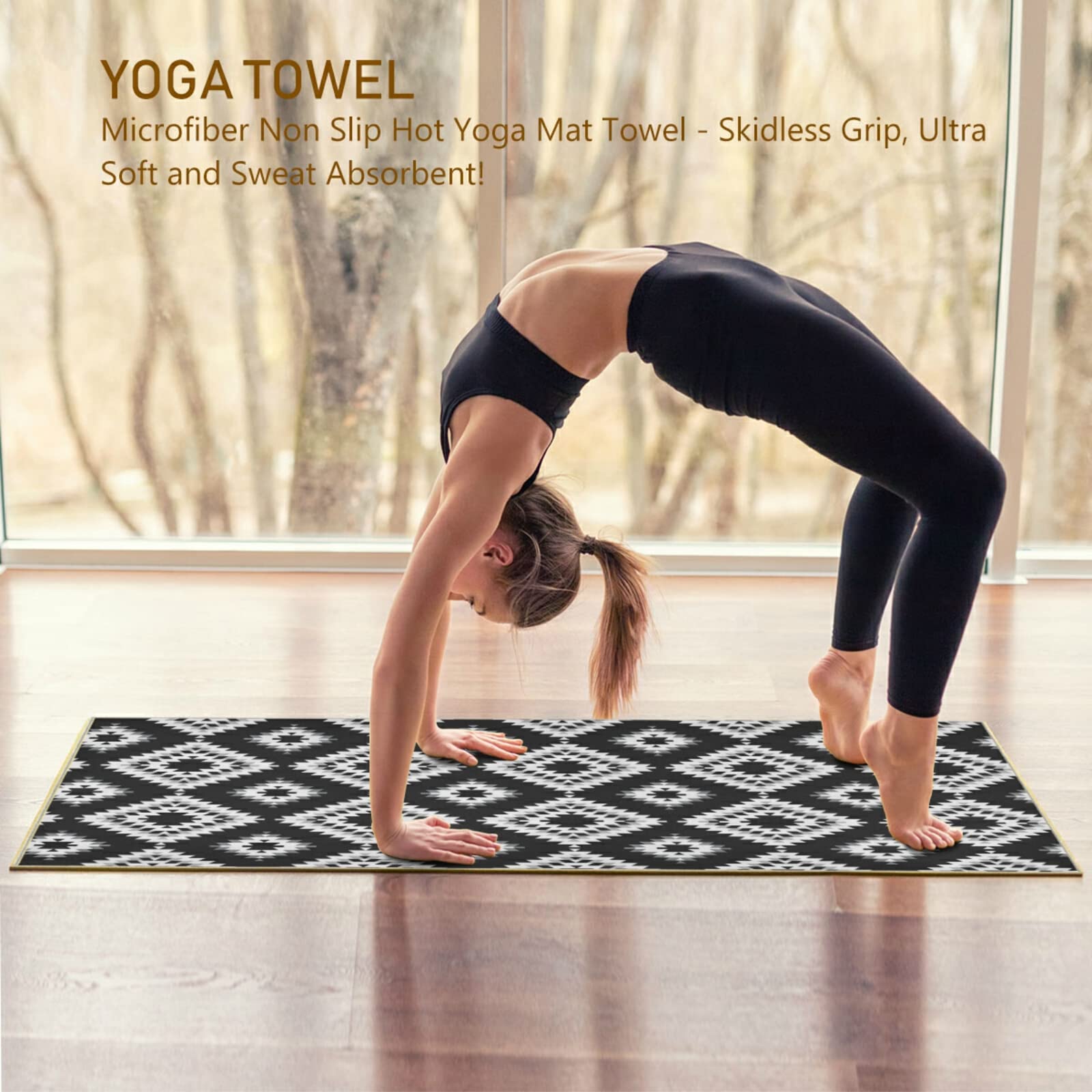 Non-Slip Yoga Mat Towel - Super Absorbent & Durable Workout Towel for Pilates, Hot Yoga & Fitness - Includes Carry Bag - Perfect for Gym, Home Exercise & Studio Classes