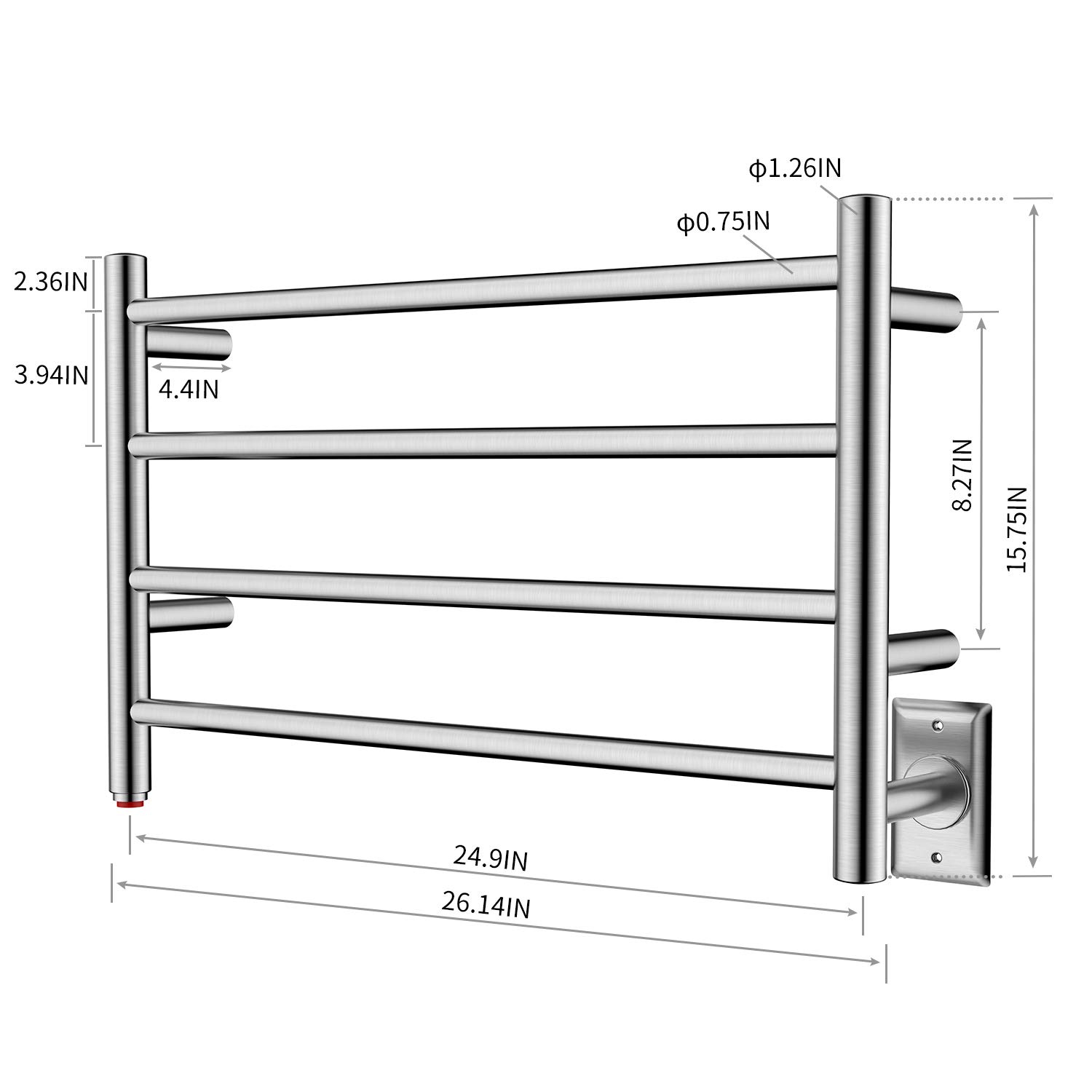 HEATGENE 4 Bar Wall-Mounted Electric Towel Warmer & Dryer - Brushed Stainless Steel - Perfect for Bathroom, Spa, and Luxury Home Use