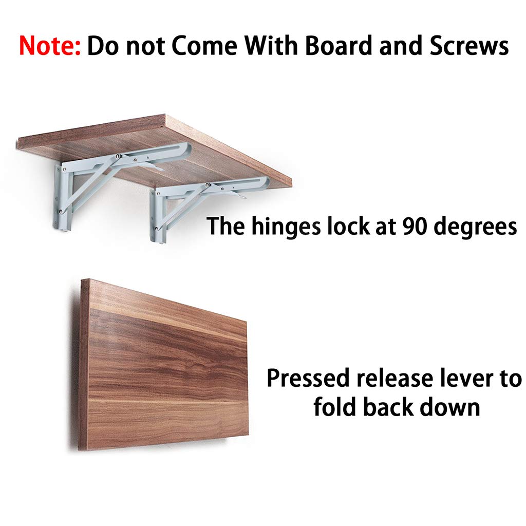 Sumnacon Heavy Duty Folding Shelf Brackets - 20 Inch White Metal Triangle Wall Mounted Hinges (2 Pack) for Tables, Benches & Shelves - Perfect for Garage Storage, Kitchen Organization & DIY Projects