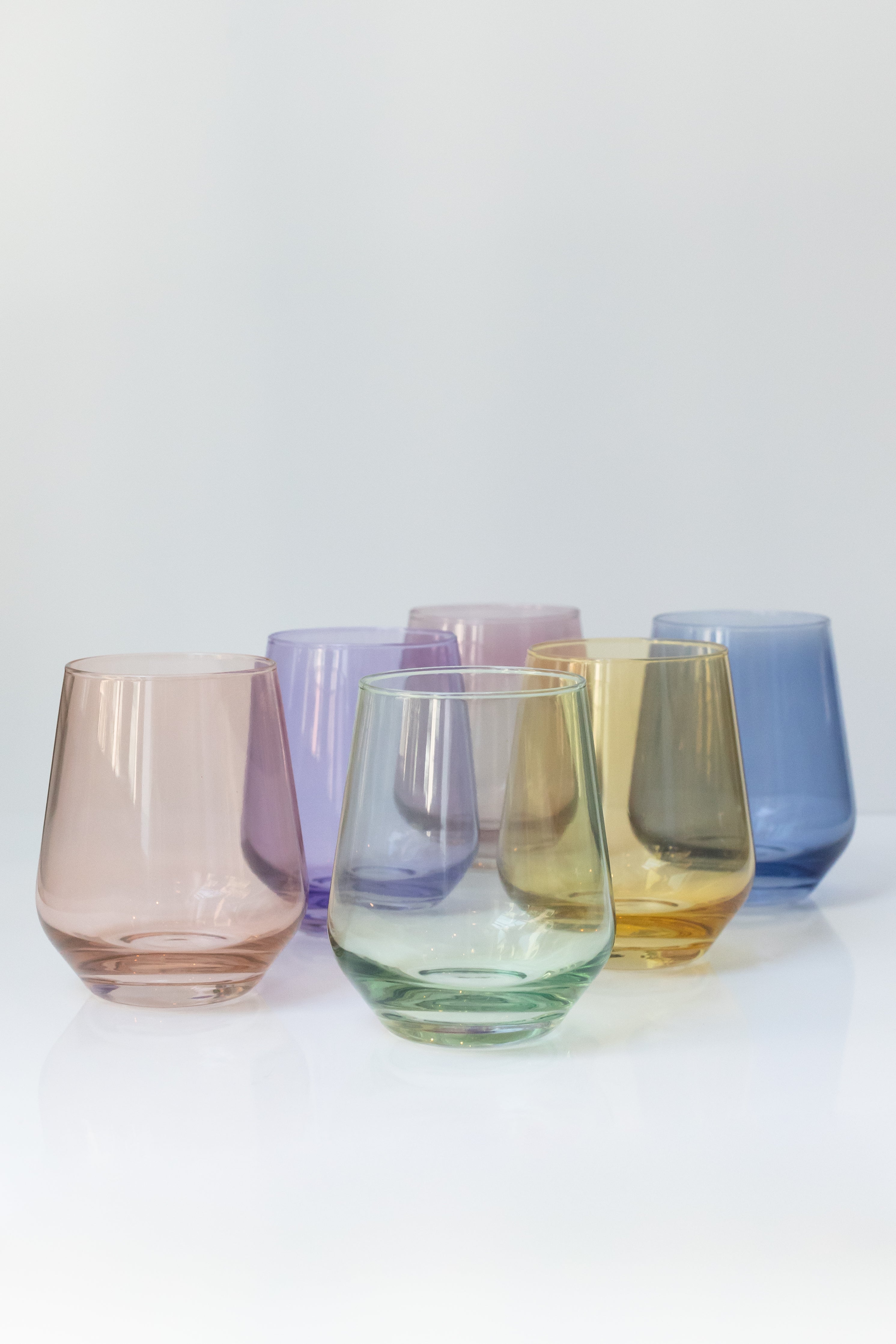 Estelle Colored Wine Stemless Glasses Set of 6 - Pastel Mixed Colors for Chardonnay, Rosé & Cocktails | Perfect for Dinner Parties, Bridal Showers & Home Decor