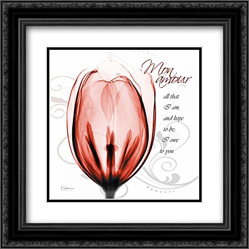 Albert Koetsier 15x15 Black Ornate Framed Double Matted Museum Art Print - Happy Tulip in Red Mon Amour Floral Painting | Perfect for Living Room, Bedroom, Office Wall Decor & Gift Idea