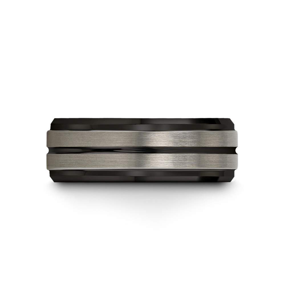 Premium Tungsten Carbide Wedding Band Ring for Men & Women - 8mm Blue, Black, Grey with Center Line, Step Beveled Edge, Brushed/Polished Finish - Custom Engraved Anniversary & Engagement Ring - Perfect for Weddings, Proposals & Special Occasions