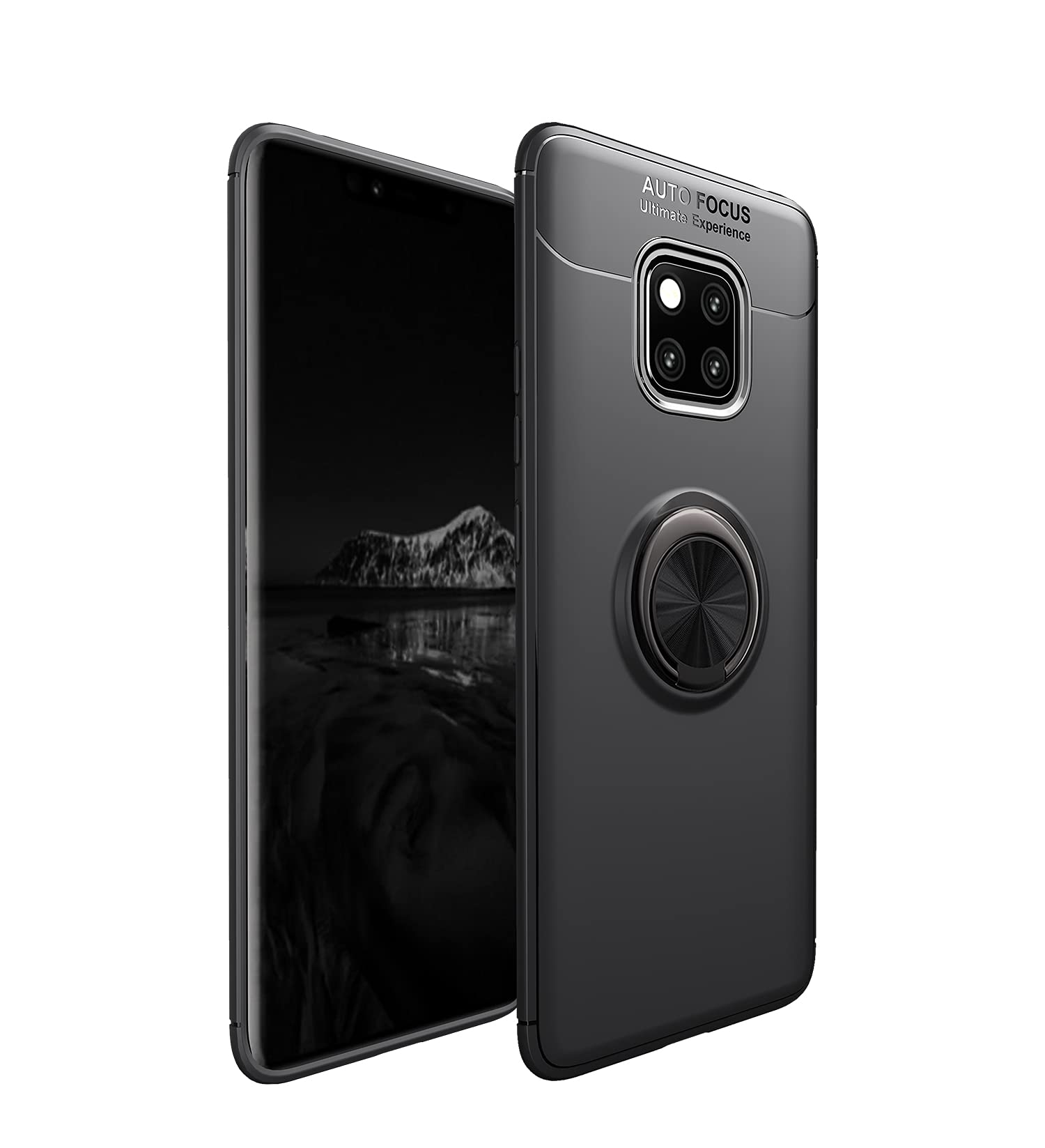 iCoverCase Compatible with Huawei Mate 20 Pro - Rotatable Metal Ring Kickstand Phone Case with Magnetic Car Mount | Shockproof, Anti-Scratch, Ultra-Slim Protective Cover (Black) - Perfect for Driving, Work & Daily Use