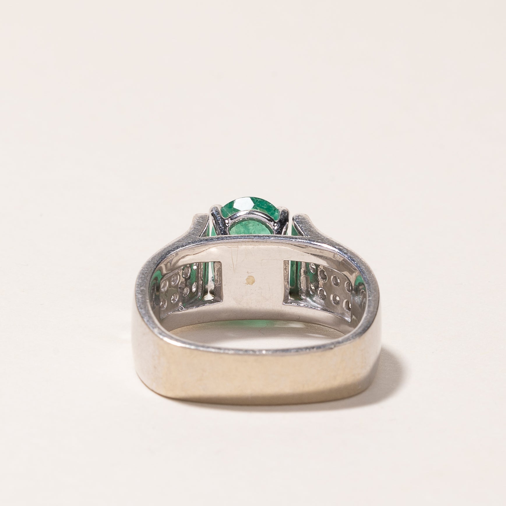 14K White Gold Emerald and Diamond Ring - 2.11ct Emerald & 0.28ctw Diamonds - Size 7.5 - Elegant Engagement, Wedding or Anniversary Jewelry Gift