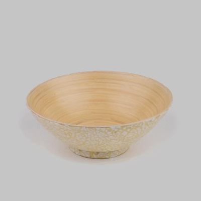 Bambuddha 29 oz Round Beige Spun Bamboo Eggshell Serving Bowl - 8.25